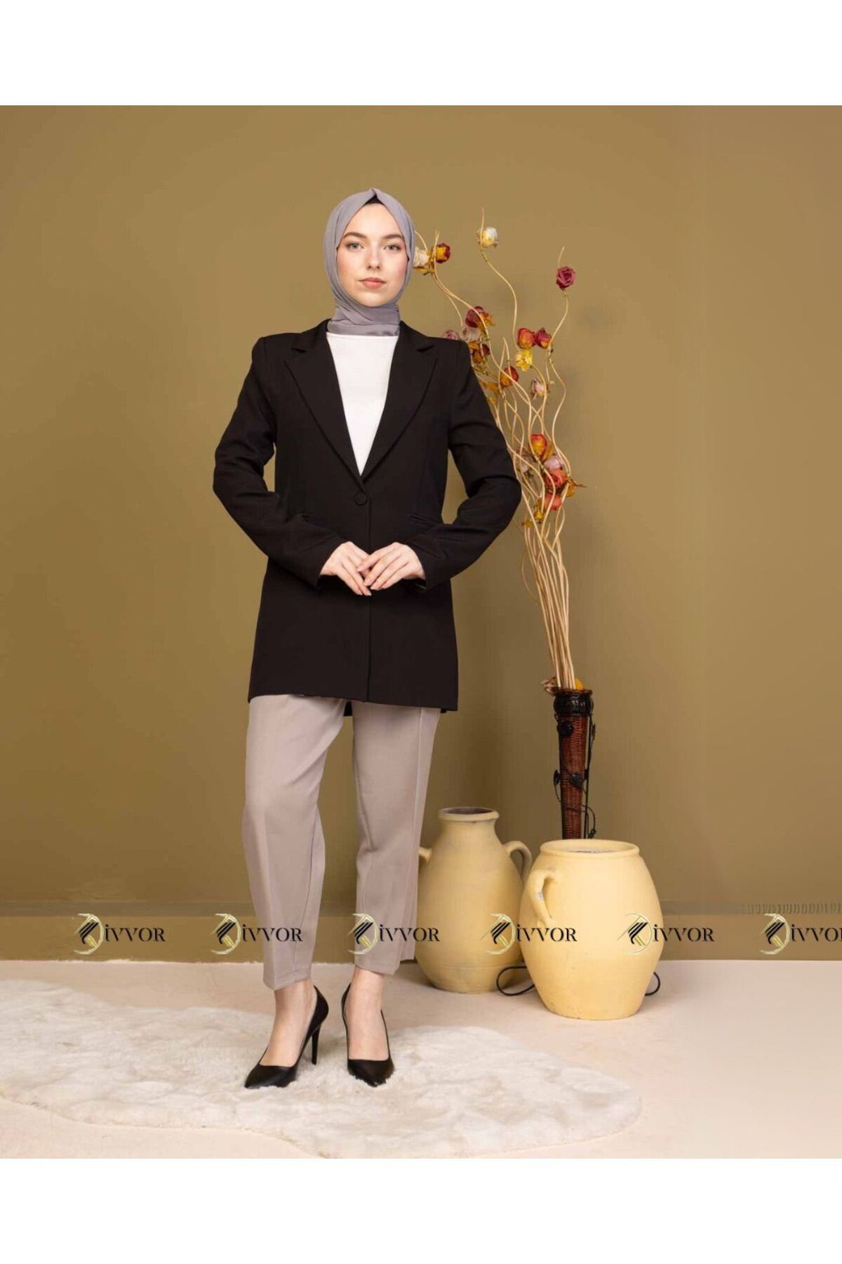 Kivvor LEOPAR DETAYLI ASTARLI DÜĞMELİ BLAZER CEKET