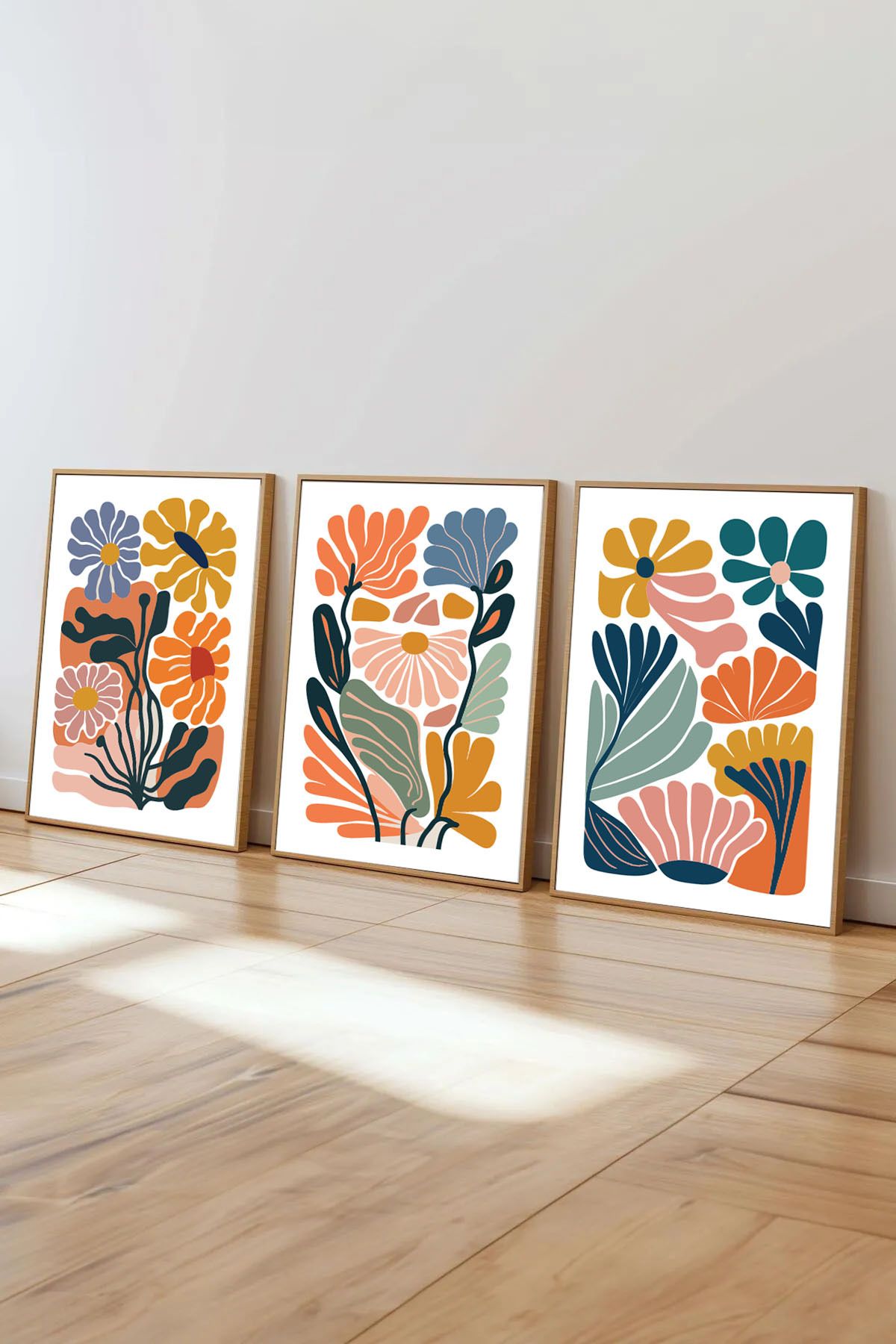 Dekorsiahome 3 Parça Ahşap Çerçeveli Oturma Odası Salon Mutfak Tablo Seti SET3028