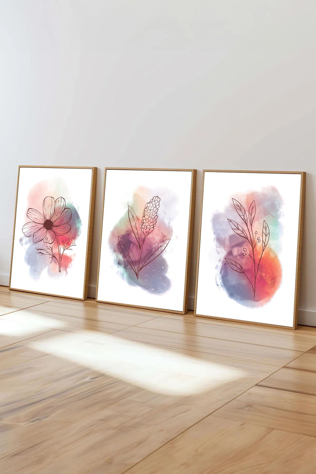 Dekorsiahome 3 Parça Ahşap Çerçeveli Oturma Odası Salon Mutfak Tablo Seti SET3036