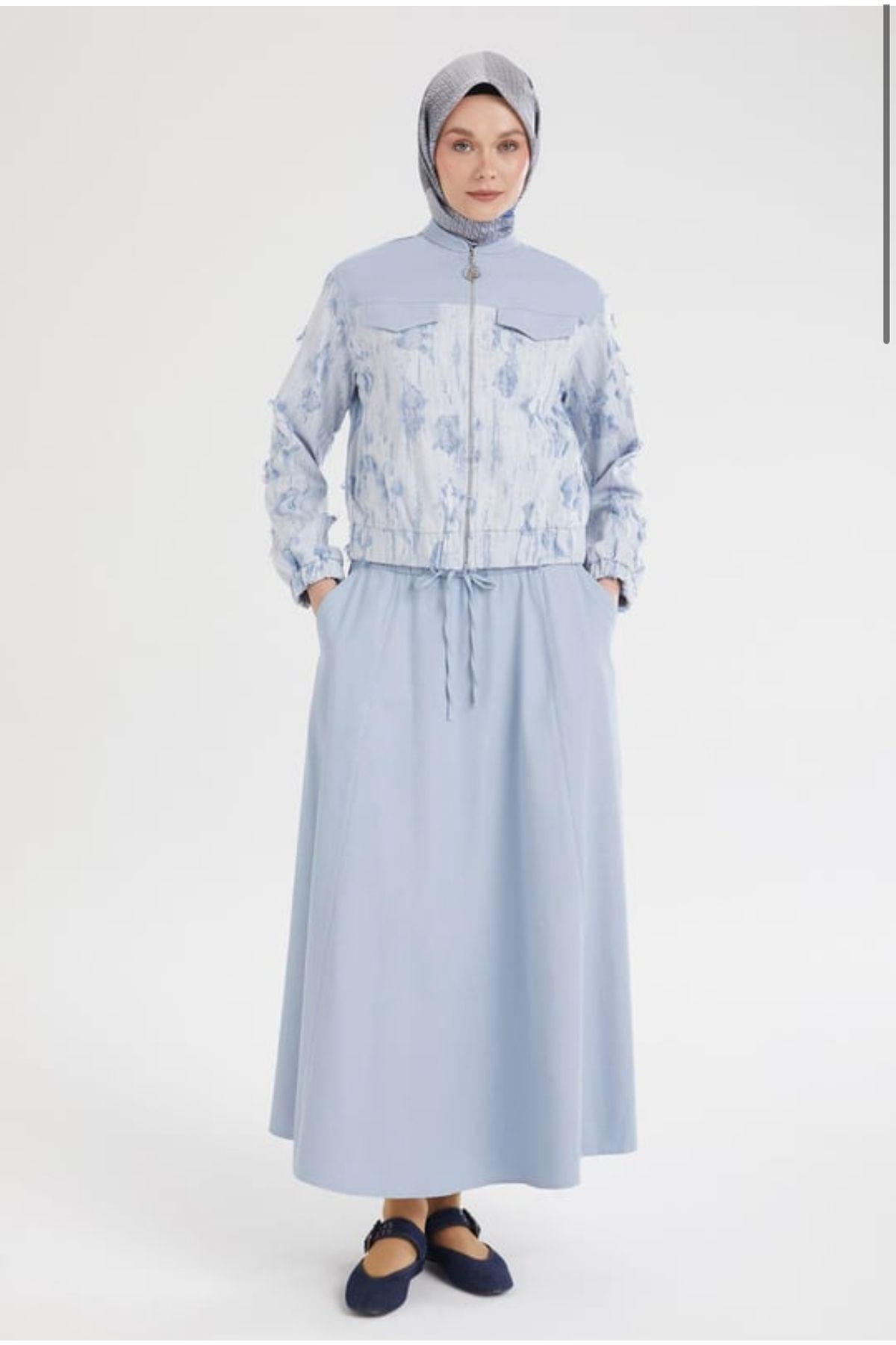 Armine TREND ARMİNE TREND Kot Detaylı Beli Lastikli Etekli İkili Takım-Buz Mavi 25YT667
