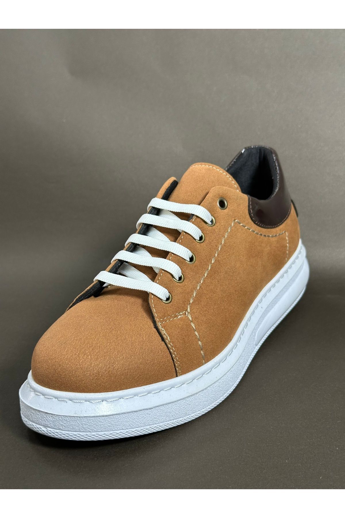 cimes sport Anatomic Deri Bağcıklı İnce Tabanlı Günlük Spor Ayakkabı Sneaker Turuncu Süet