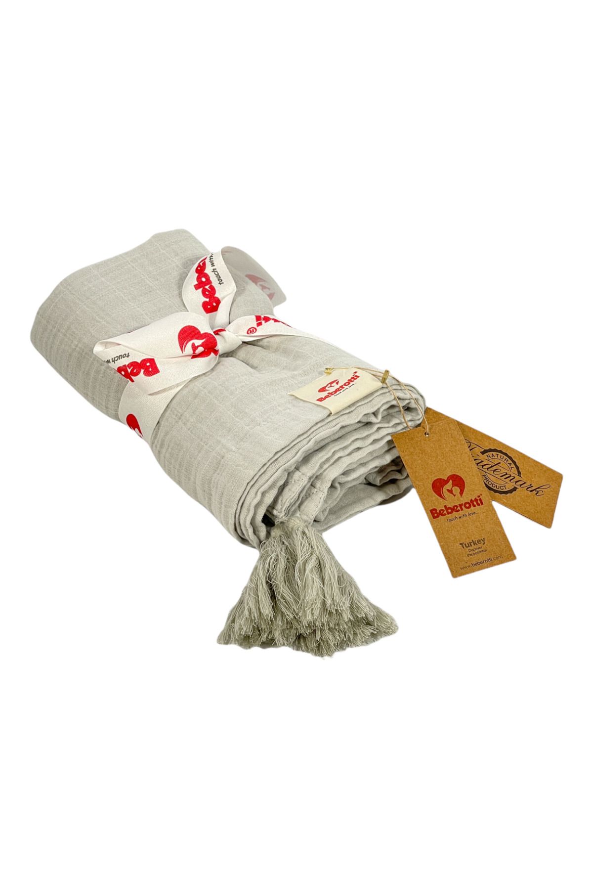 Beberotti Püsküllü Müslin Pike 140x120 cm - Gri