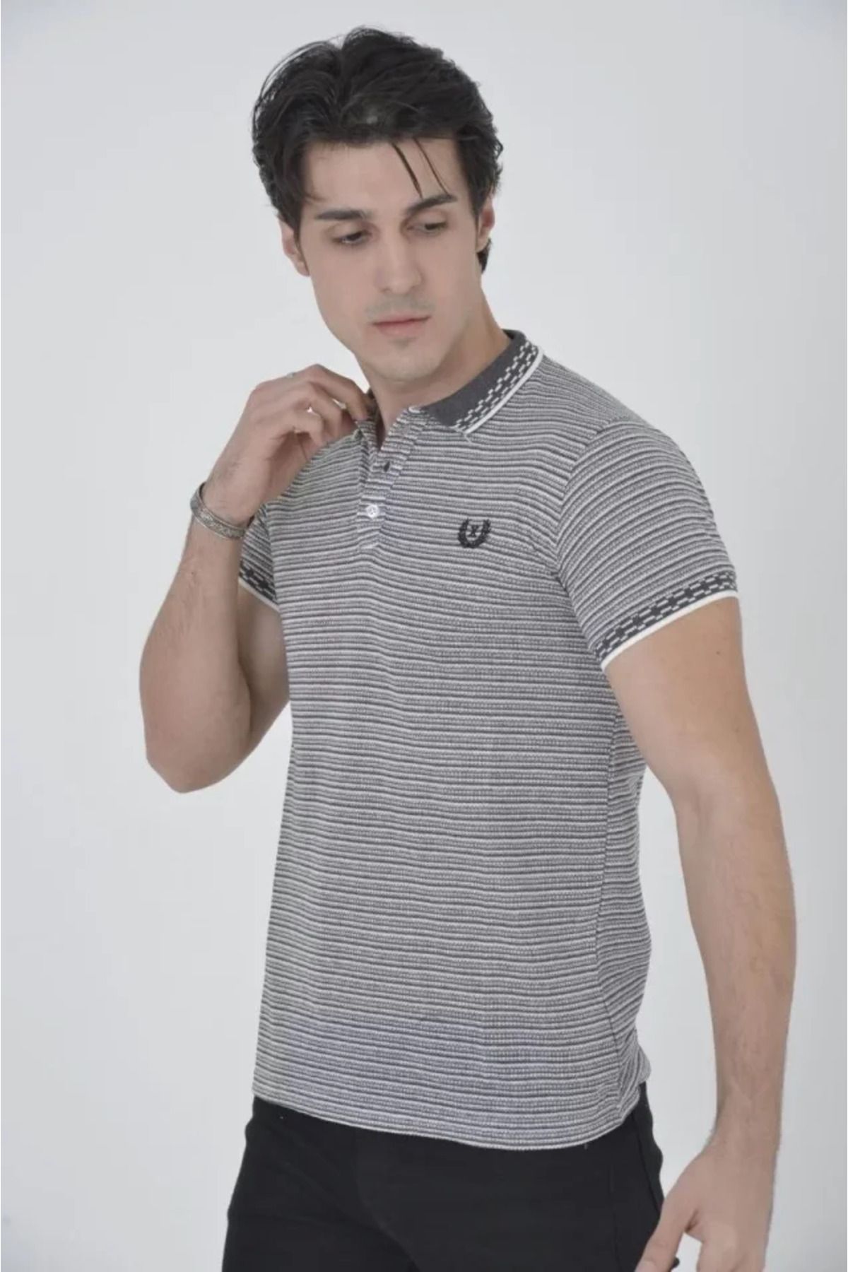 ARUZ MODA Erkek Yakalı Slim Fit Dokuma T-Shirt - Beyaz