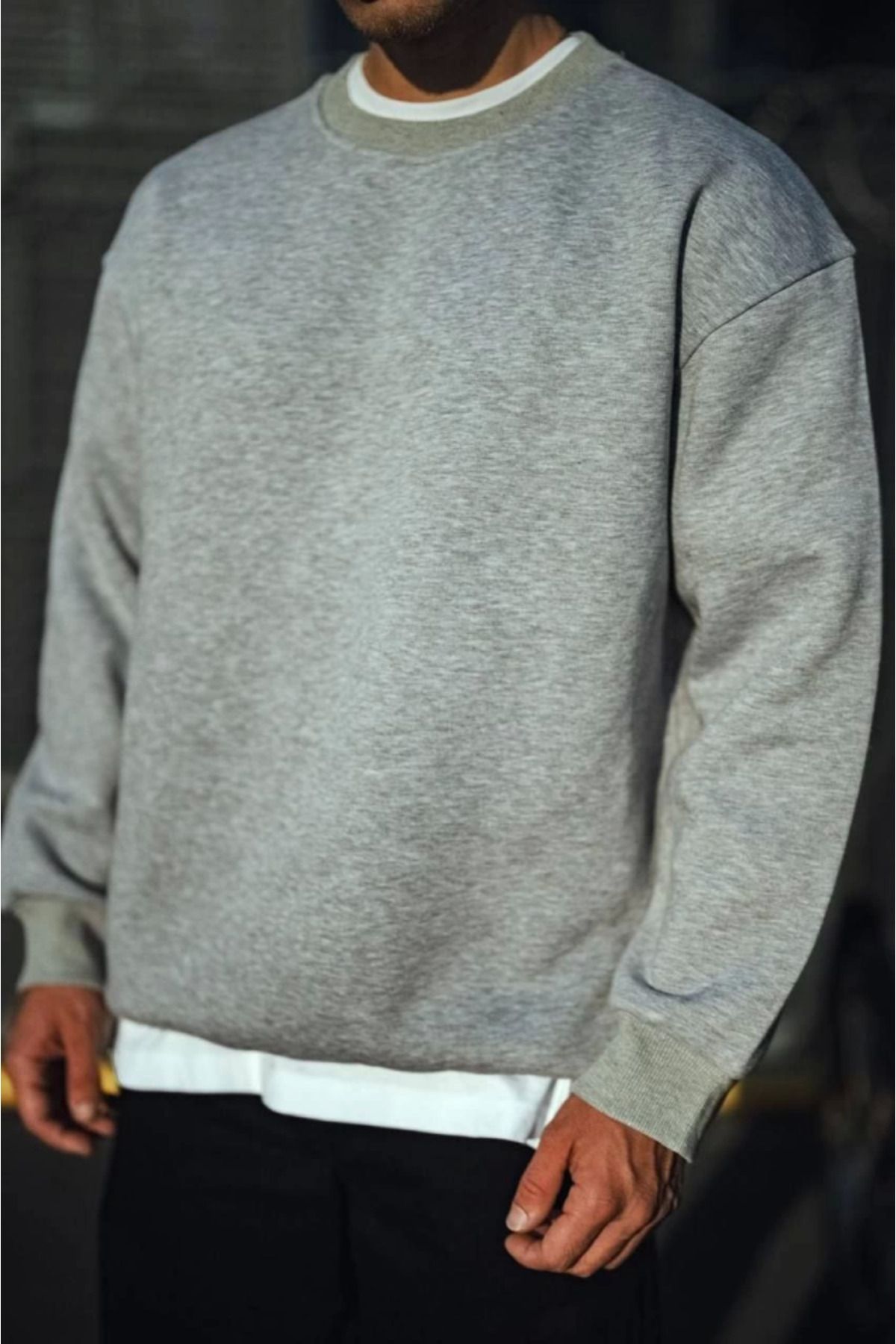 ARUZ MODA Kışlık Bisiklet Yaka Üç İplik Basic SweatShirt - Gri
