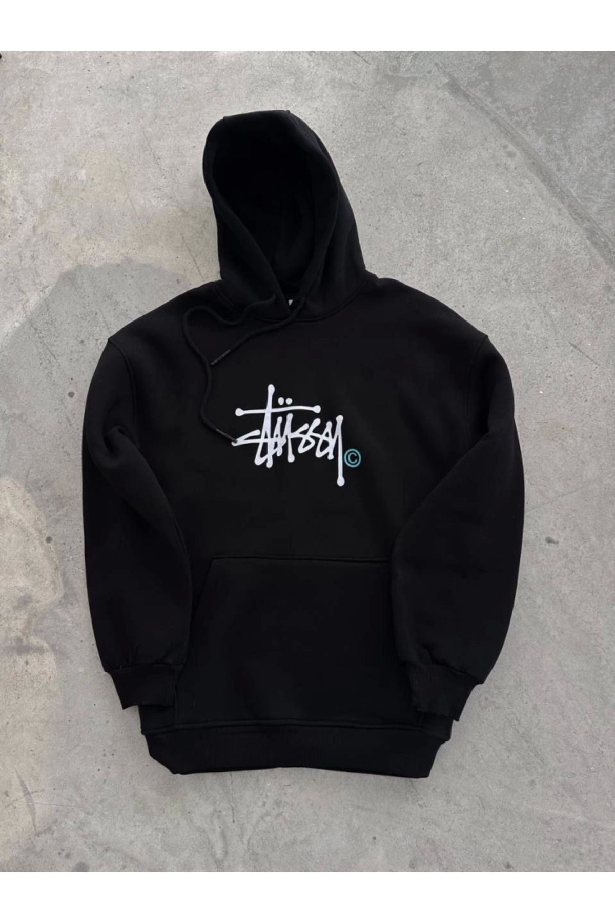ARUZ MODA Üç İplik Kapşonlu Baskılı SweatShirt - Siyah