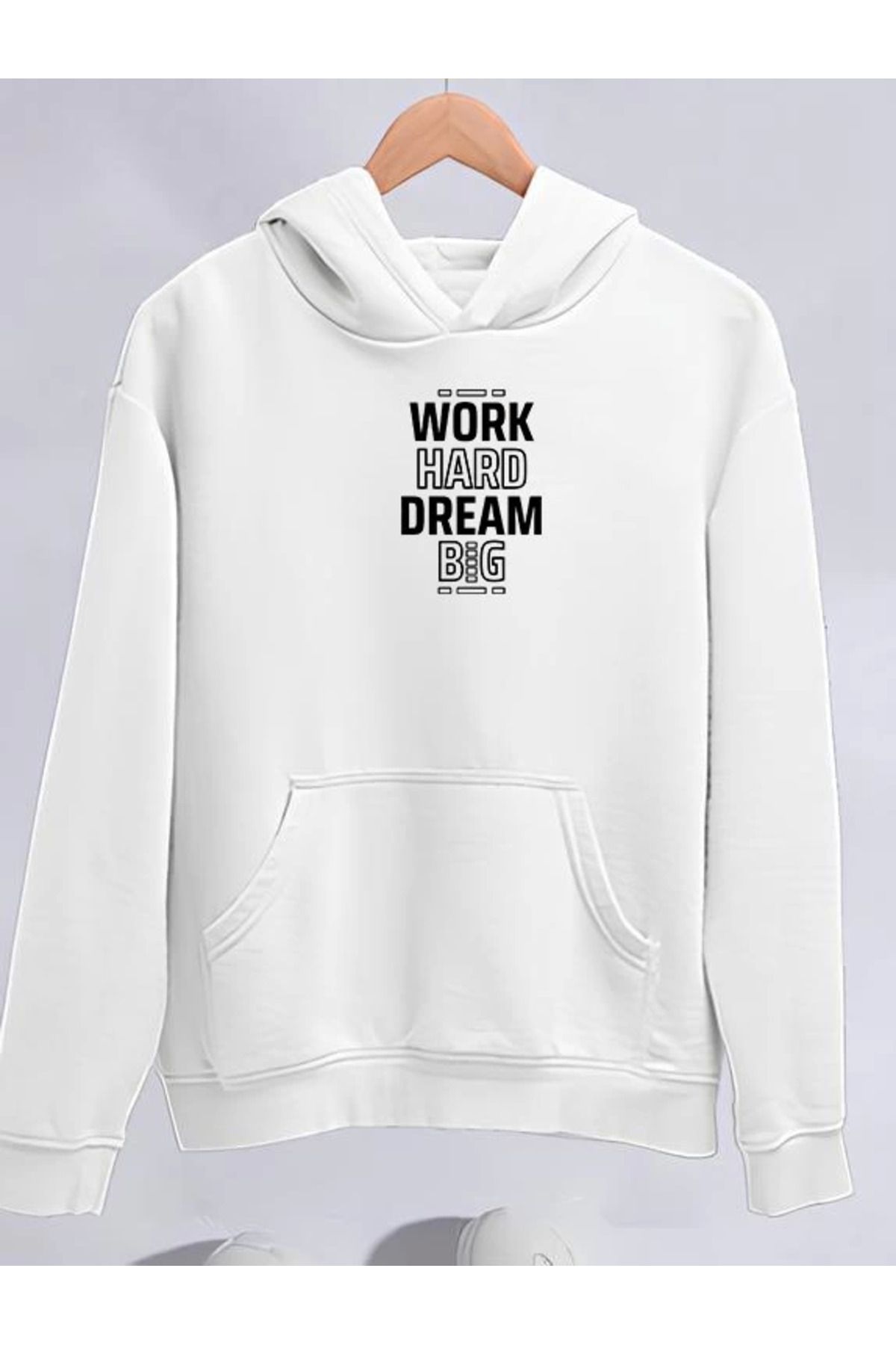 ARUZ MODA Kışlık Üç İplik Kapşonlu SweatShirt - Beyaz