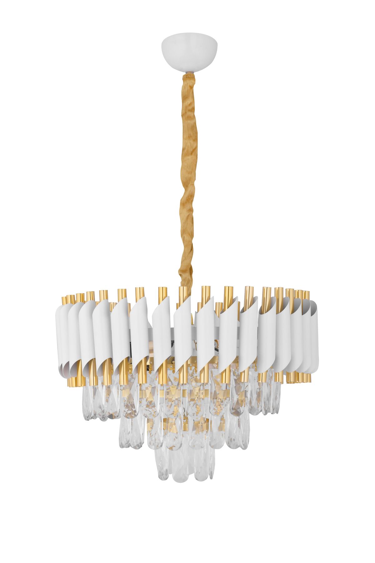 Avizemoda Palmira 45 lik Prizma Kesim Kristal Taşlı Lüks Salon Avize - (Beyaz Gold)