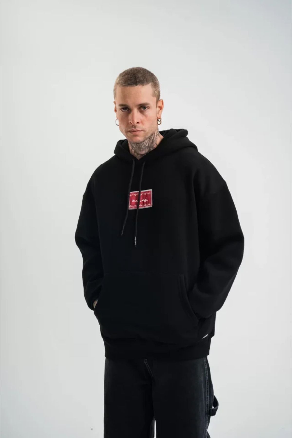 ARUZ MODA POLIZEI Premium Kalite Unisex Kapşonlu Dijital Patchli SweatShirt - Siyah