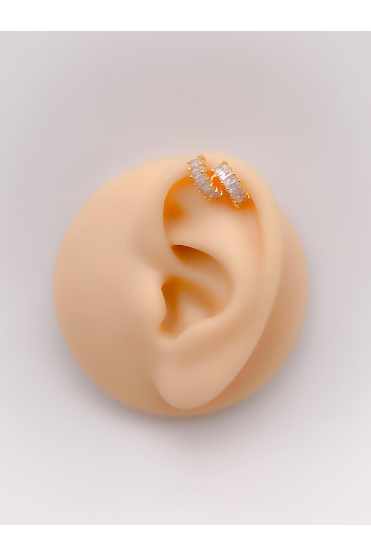 Trinos Cerrrahi Çelik Piercing ( Pirsing ) Zirkon Taşlı Çift Yarım Halka Tragus Helix Piercing (1adet)