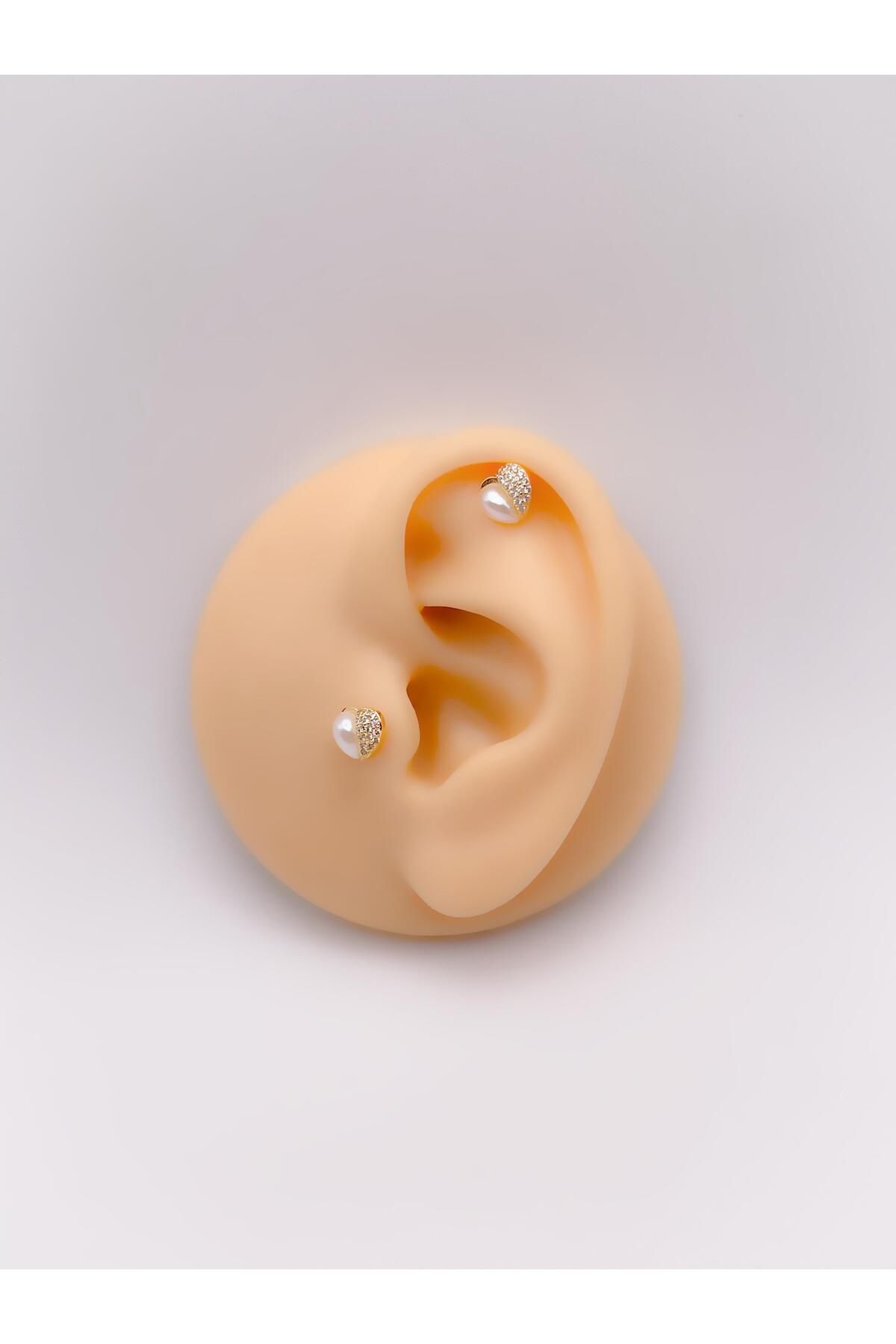 Trinos Cerrrahi Çelik Piercing ( Pirsing ) İncili Kalp Tragus Helix Piercing (1adet)