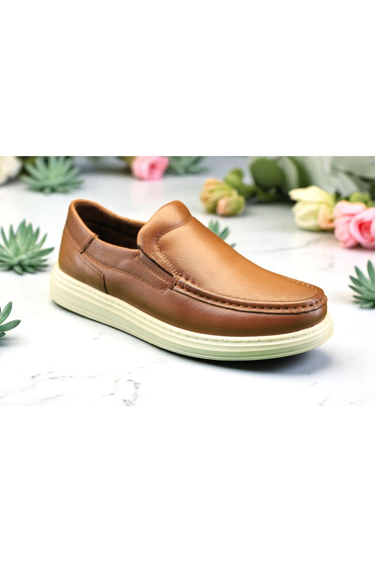 Philia Shoes Taba Hakiki Deri Erkek Slip-On Ayakkabı | Poli Taban – Rahat Kalıp – Günlük Konfor