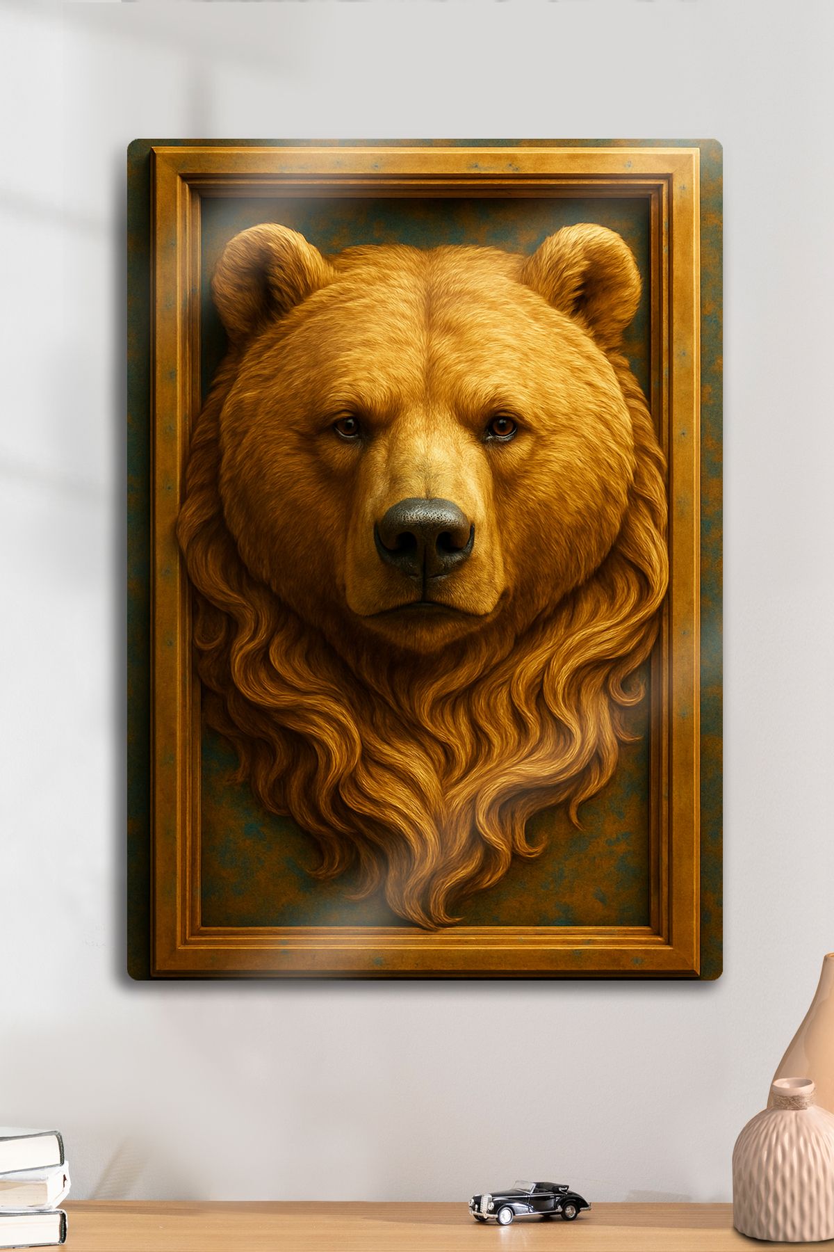 DekorHane 3D Kabartma Metal Baskı - Ayı Bear Figürlü Dekoratif Tablo, Sanat, Ev Dekorasyon