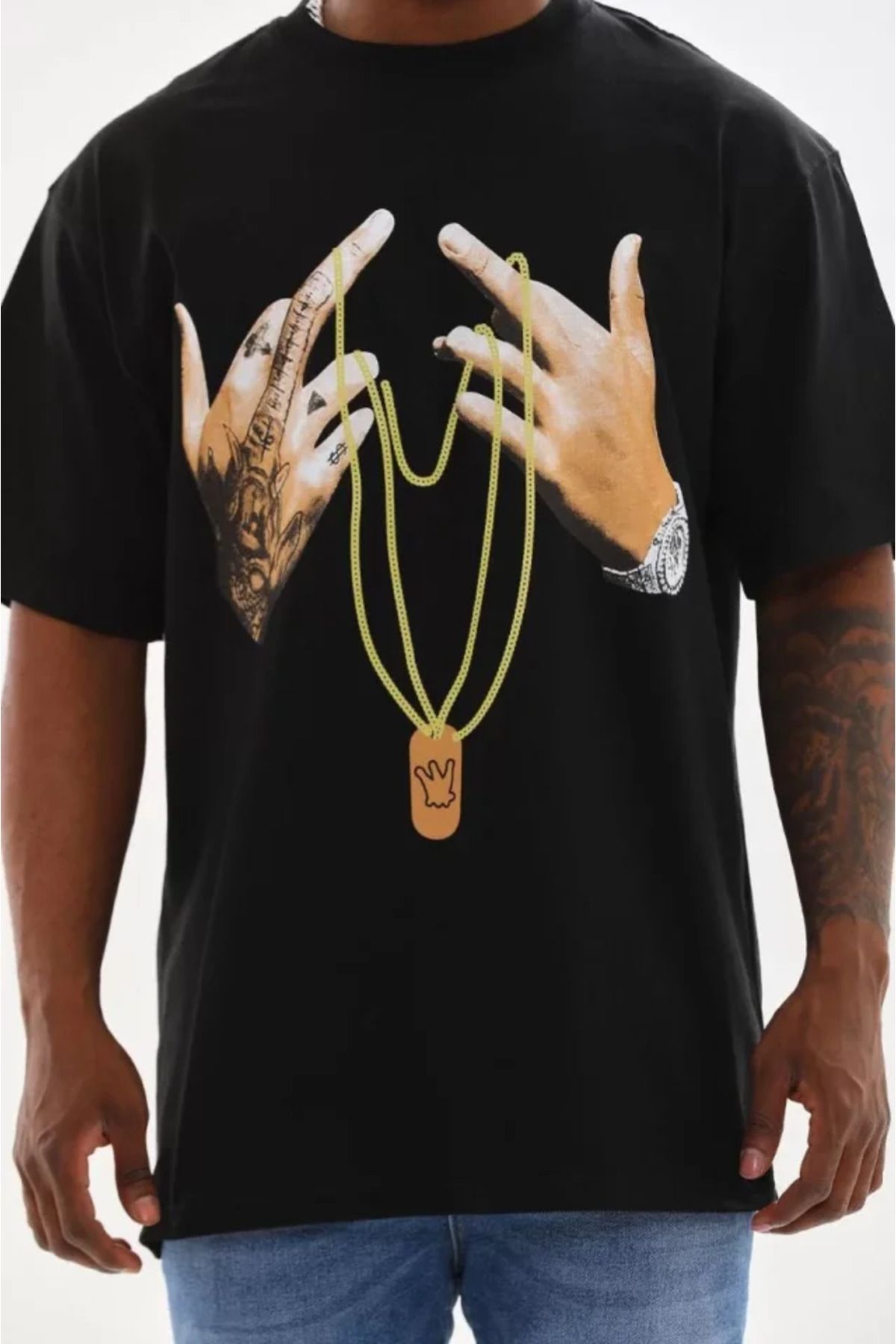 ARUZ MODA Unisex Baskılı Oversize T-Shirt - Siyah