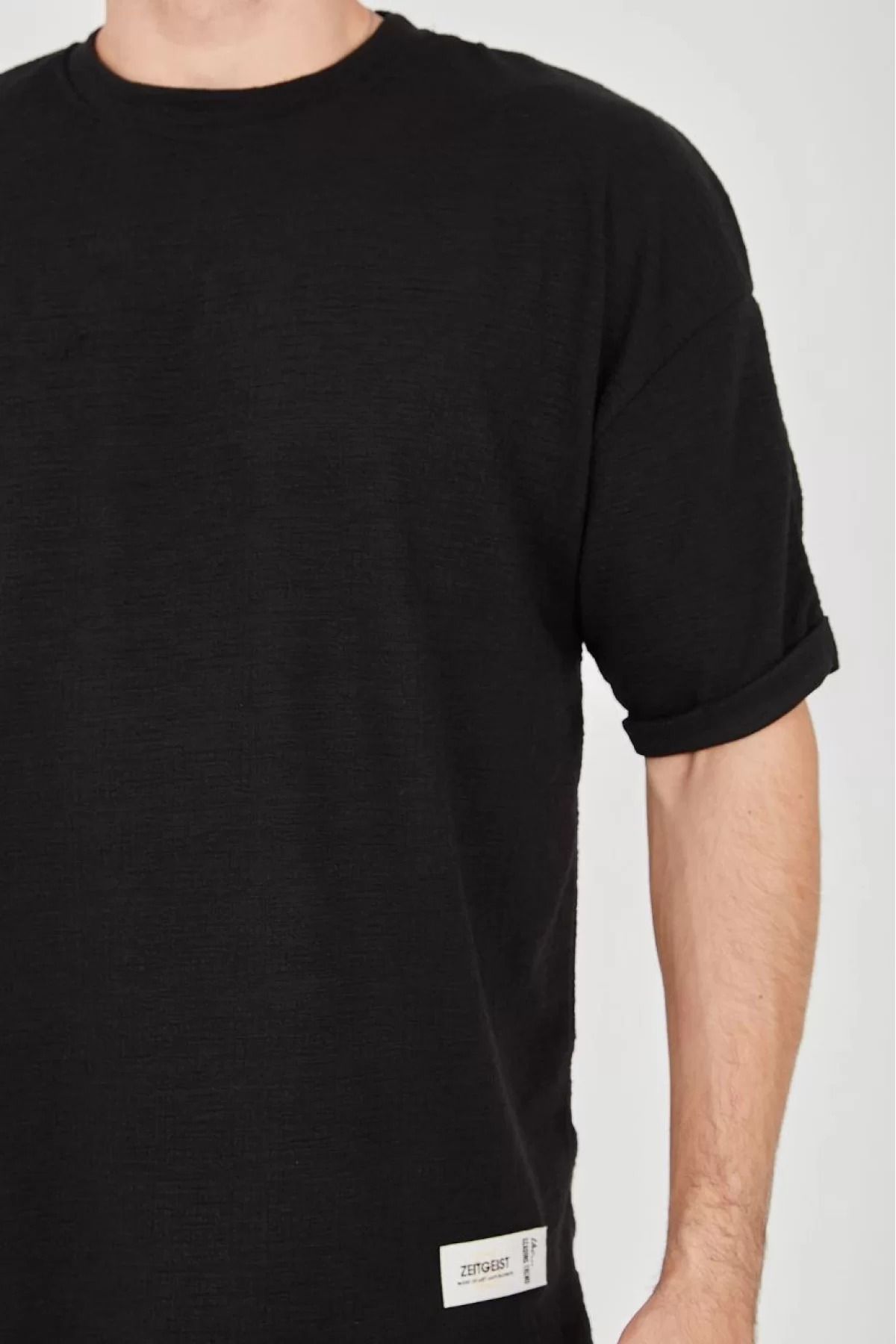 İndigo Park Tişört erkek Unisex Jakar Kumaş Rahat Kol T-Shirt