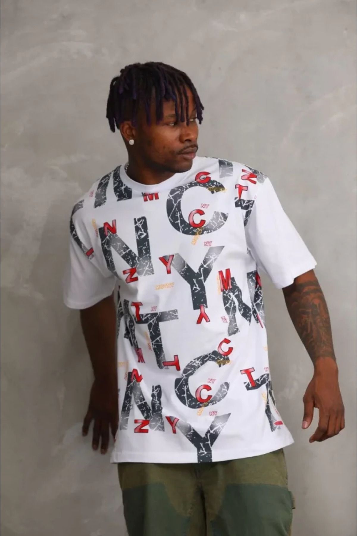 ARUZ MODA Unisex Baskılı Oversize T-Shirt - Beyaz