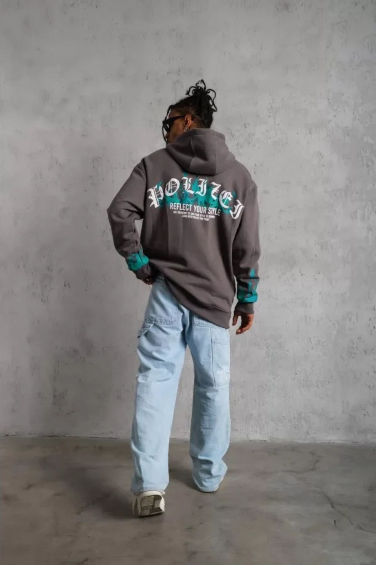 ARUZ MODA Erkek Üç İplik İçi Pamuklu Alev Baskılı Kapüşonlu Sweatshirt - Gri