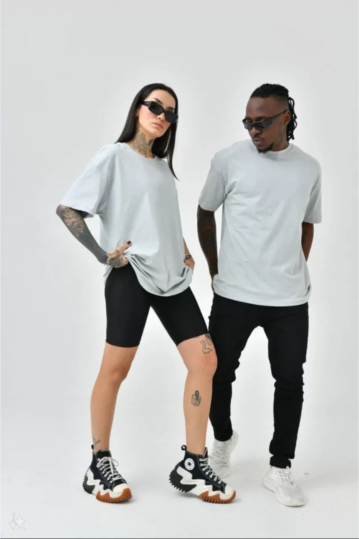 ARUZ MODA Unisex Basic Bisiklet Yaka Oversize T-Shirt - Boyalı Gri