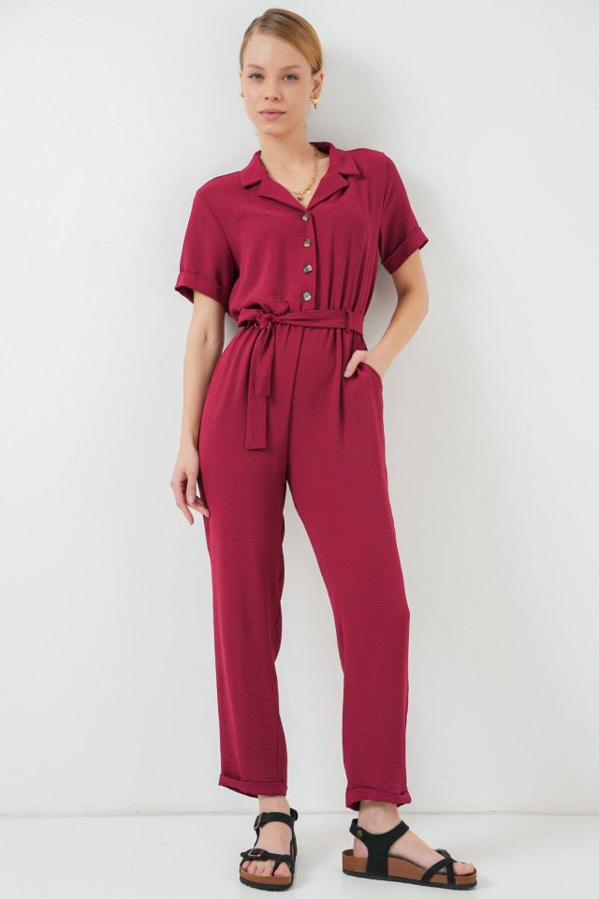 ARUZ MODA Kısa Kol Ayrobin Tulum 7030 - Bordo