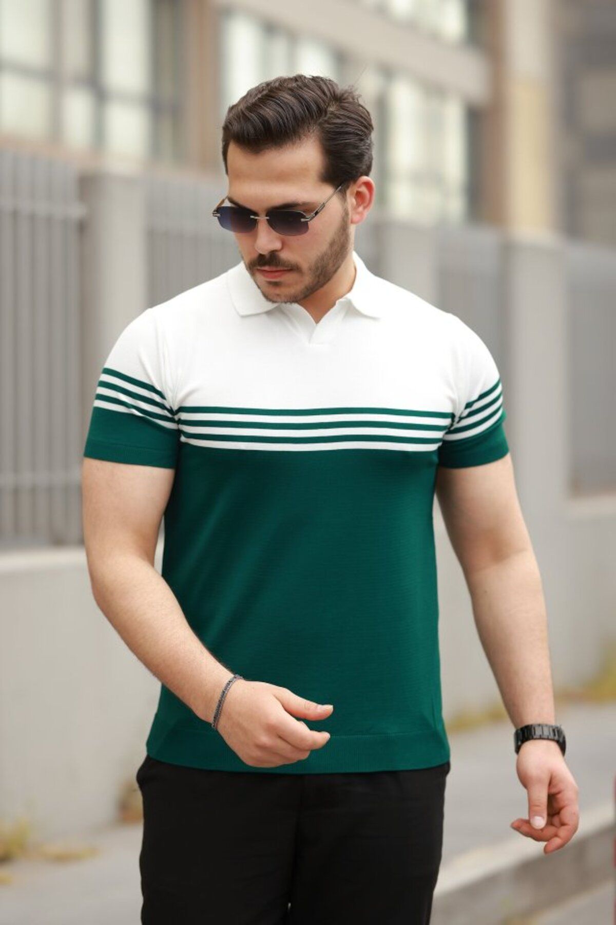 ARUZ MODA Erkek Parça Renk Yakalı Kısa Kollu T-shirt
