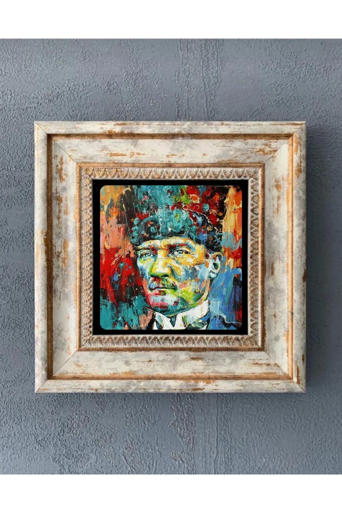 STONEVİVEART Atatürk Duvar Tablosu 20x20Cm 3 Adet Doğal Taş Duvar Dekoru
