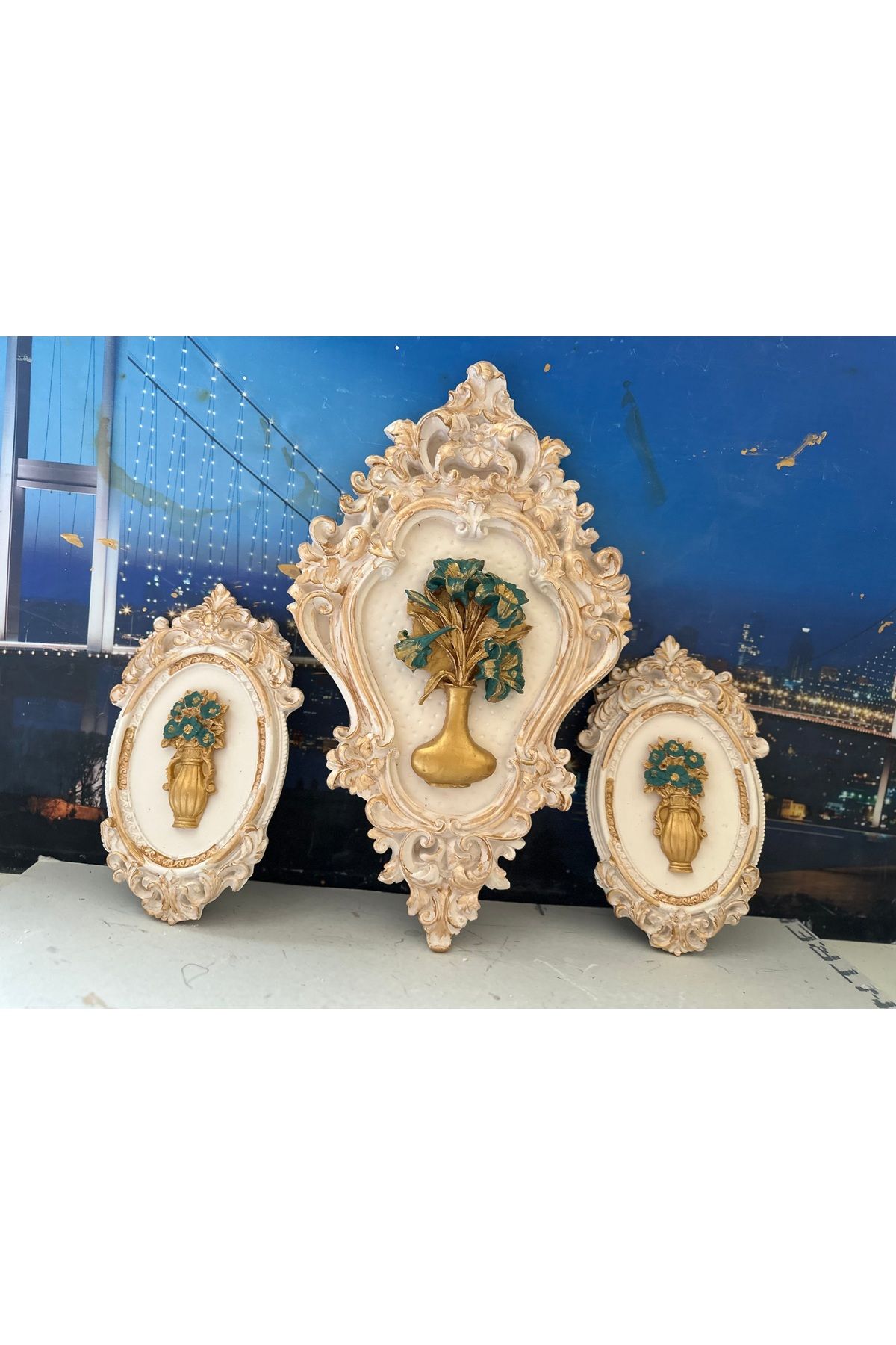 busraconcept Çiçekli dekoratif tablo 3lü set