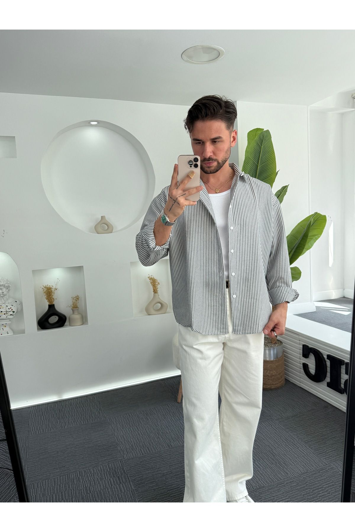 UTTBASİC RL Gofre Kumaş Oversize Gömlek