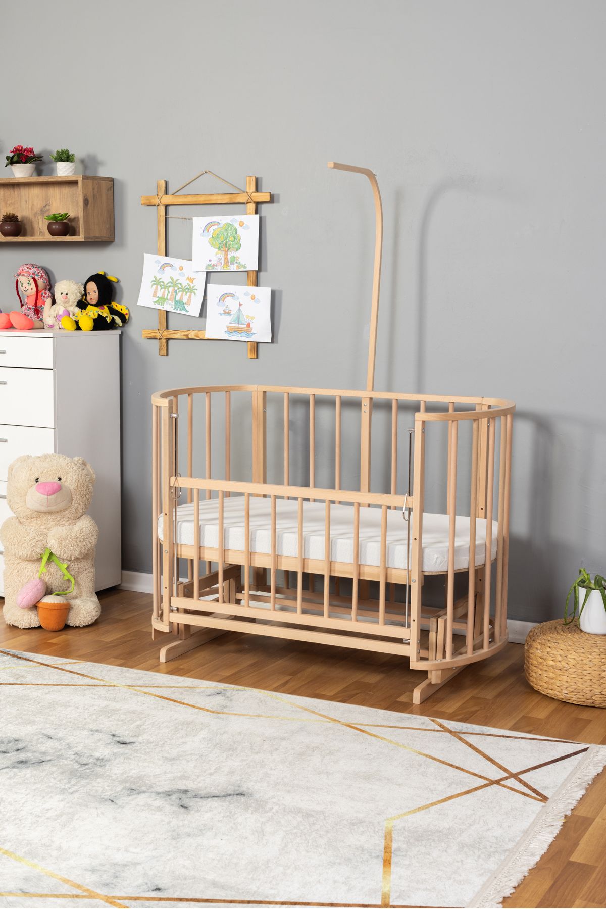 Carino Wins Ahşap Beşik Anne Yanı Yeni Doğan Papatya Organik Bebek Beşiği TEK YATAK