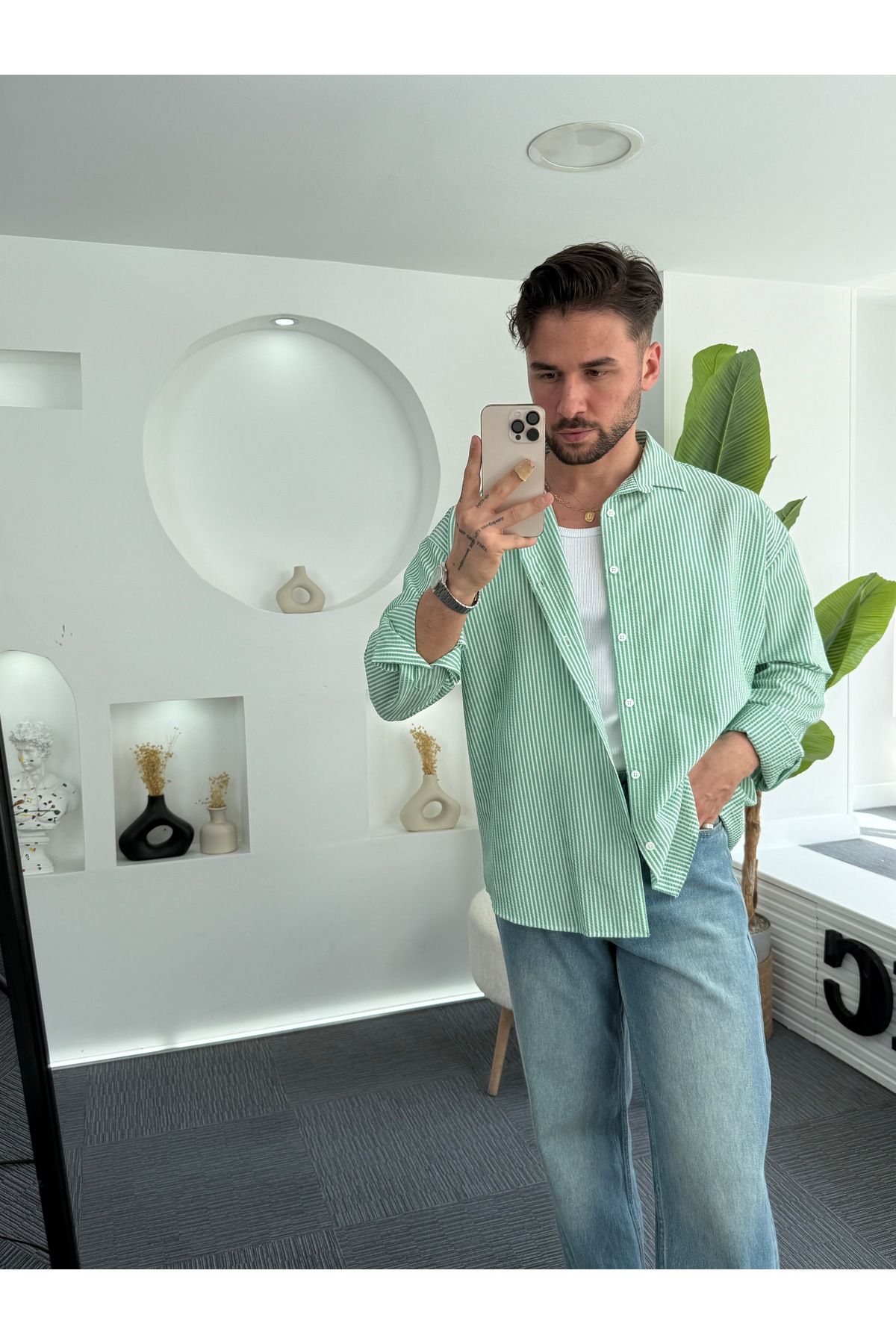 UTTBASİC RL Gofre Kumaş Oversize Gömlek