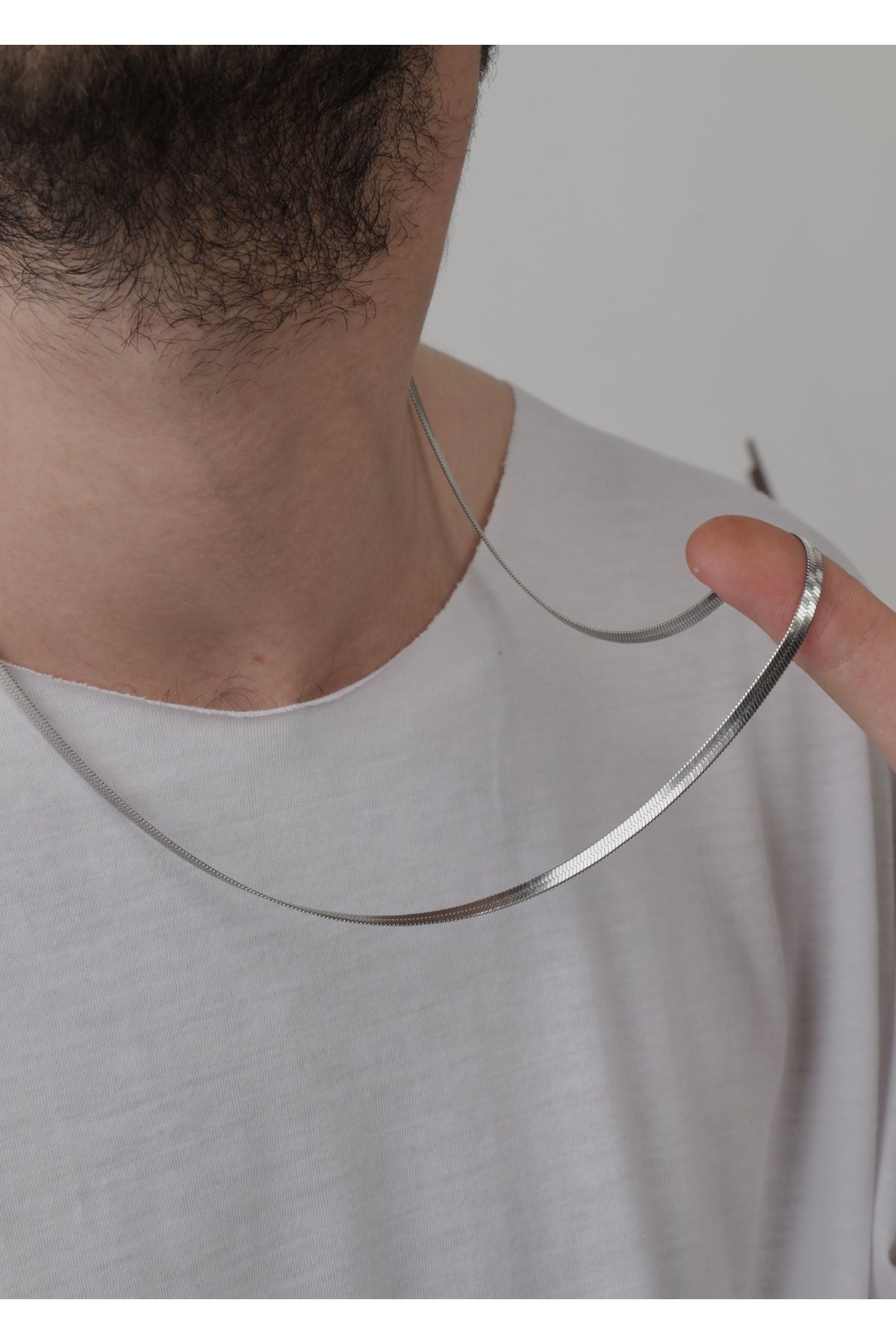 Home Sihra Accessories kalın İtalyan çelik zincir kolye gümüş renk 60 cm