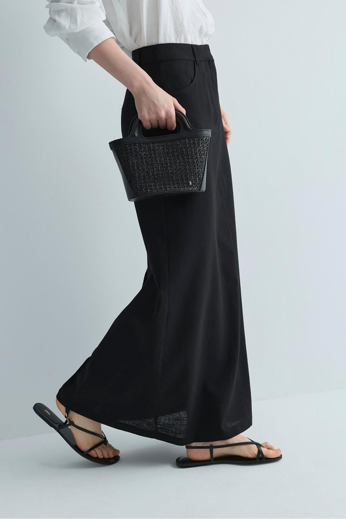Suud Collection Siyah Marie Maxi Keten Etek