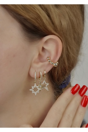 Home Sihra Accessories yıldızlı üçlü set küpe seti gold renk