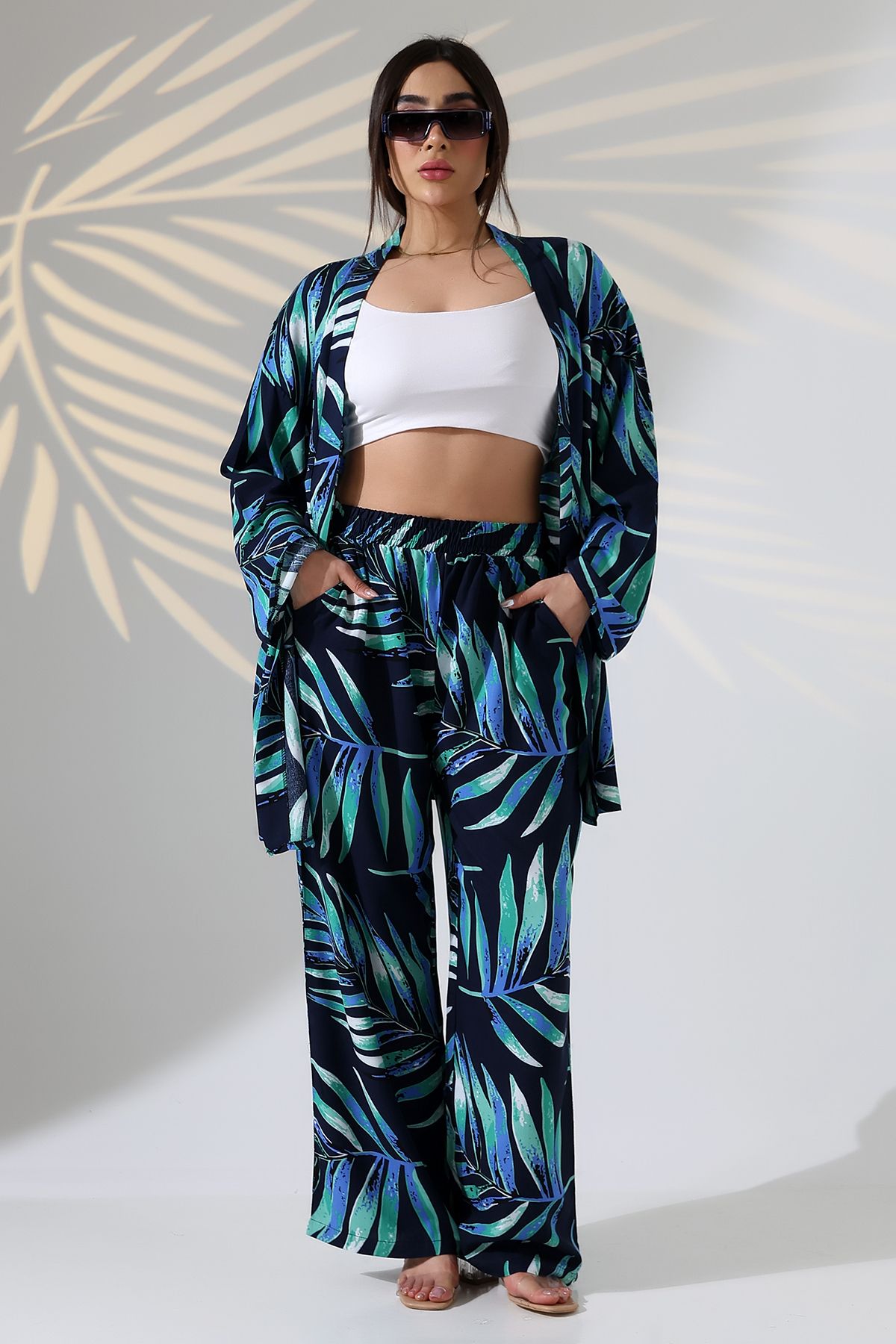 forte bella Desenli Maxi Boy Alt-Üst Kimono Takım