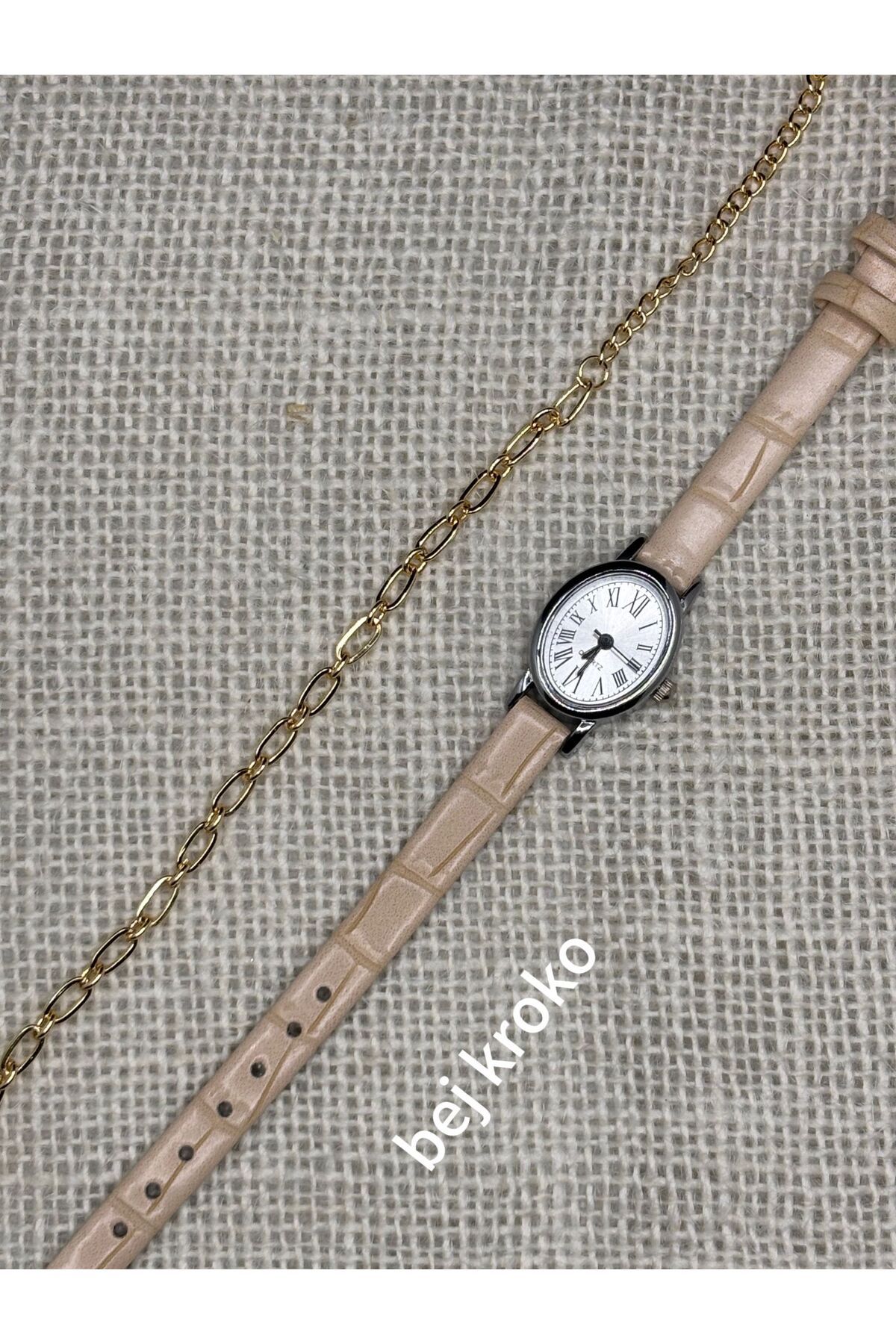 Brality Minimal Kadın Kol Saati Retro Still Vintage Model GÜMÜŞ Renk Kasa BEJ Kordon (Bilelikli) 0109