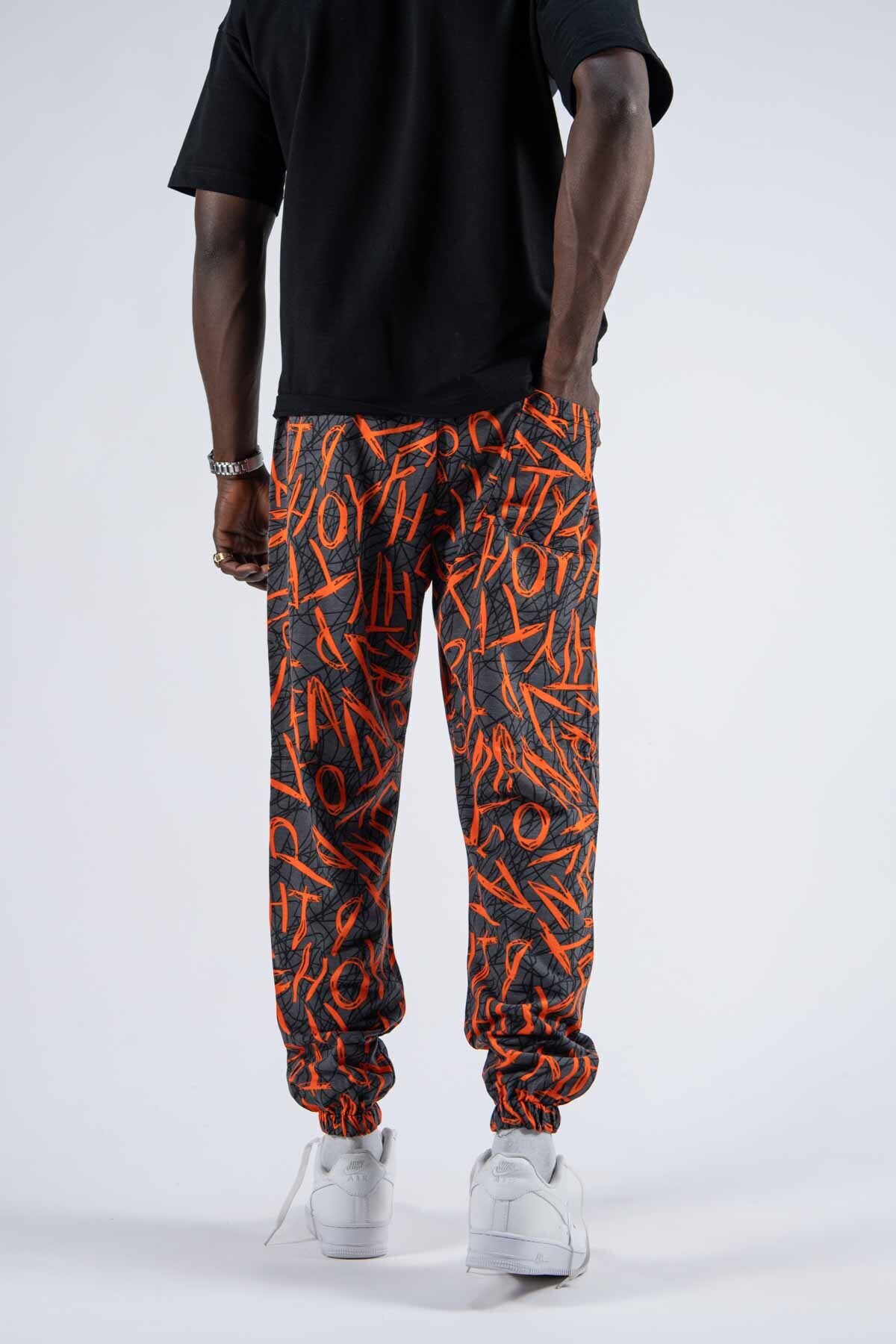 SUPERBLUE-Men's Printed Casual Stretchy Orange Jogger Pants 4