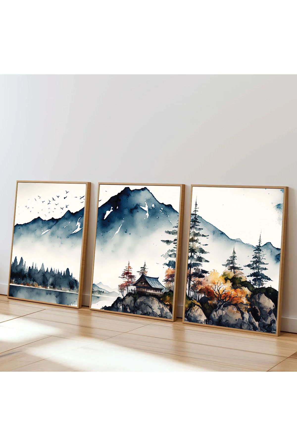 Dekorsiahome 3 Parça Ahşap Çerçeveli Oturma Odası Salon Mutfak Tablo Seti SET3048