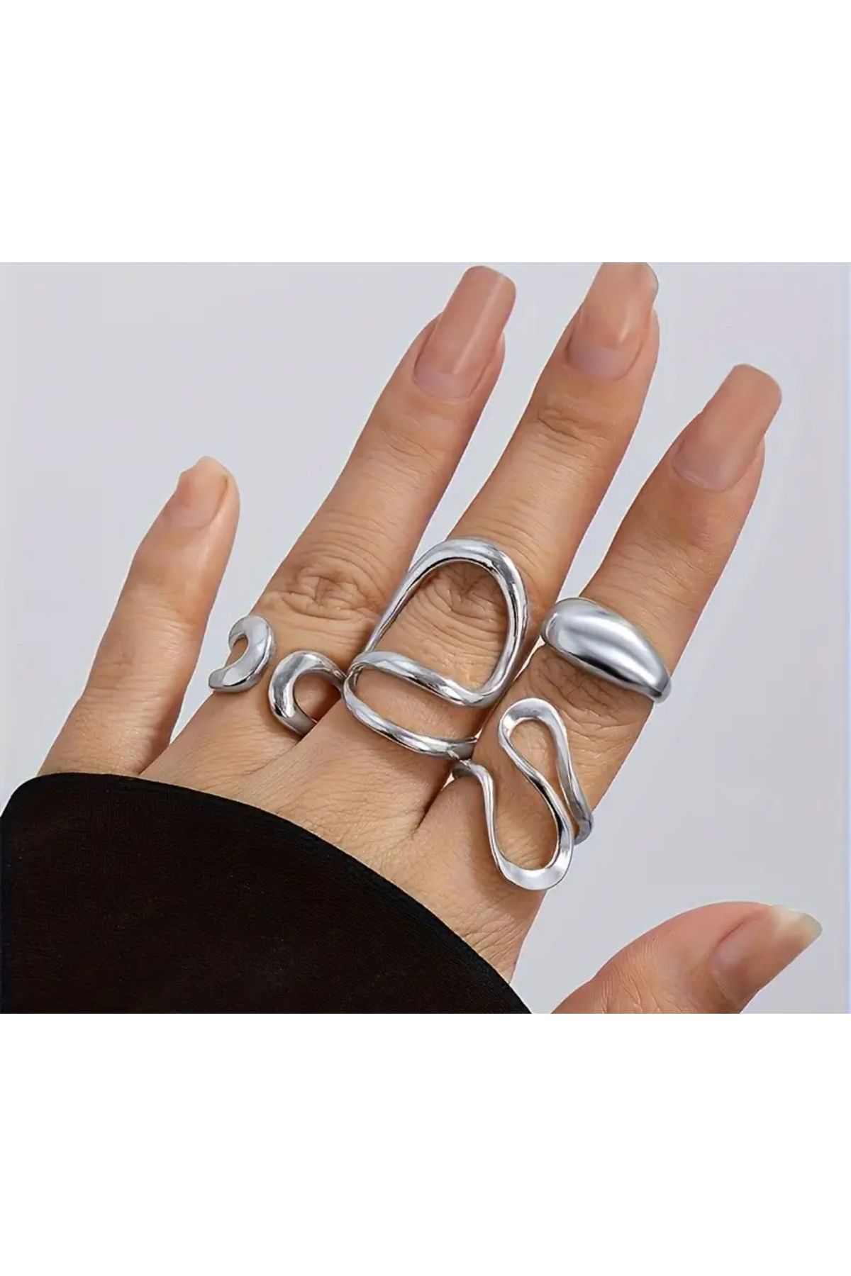 La Saade Y2k Wave Line Modern Minimal Silver Pinterest Yüzük Seti