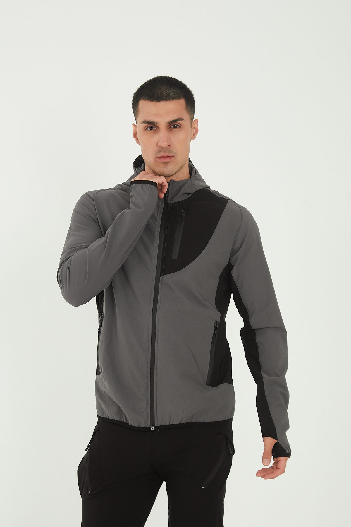 Camp Scoutland Camp265 Outdoor Tactical Su Iticili Erkek Fermuarlı Gri-siyah Taktik Sweatshirt
