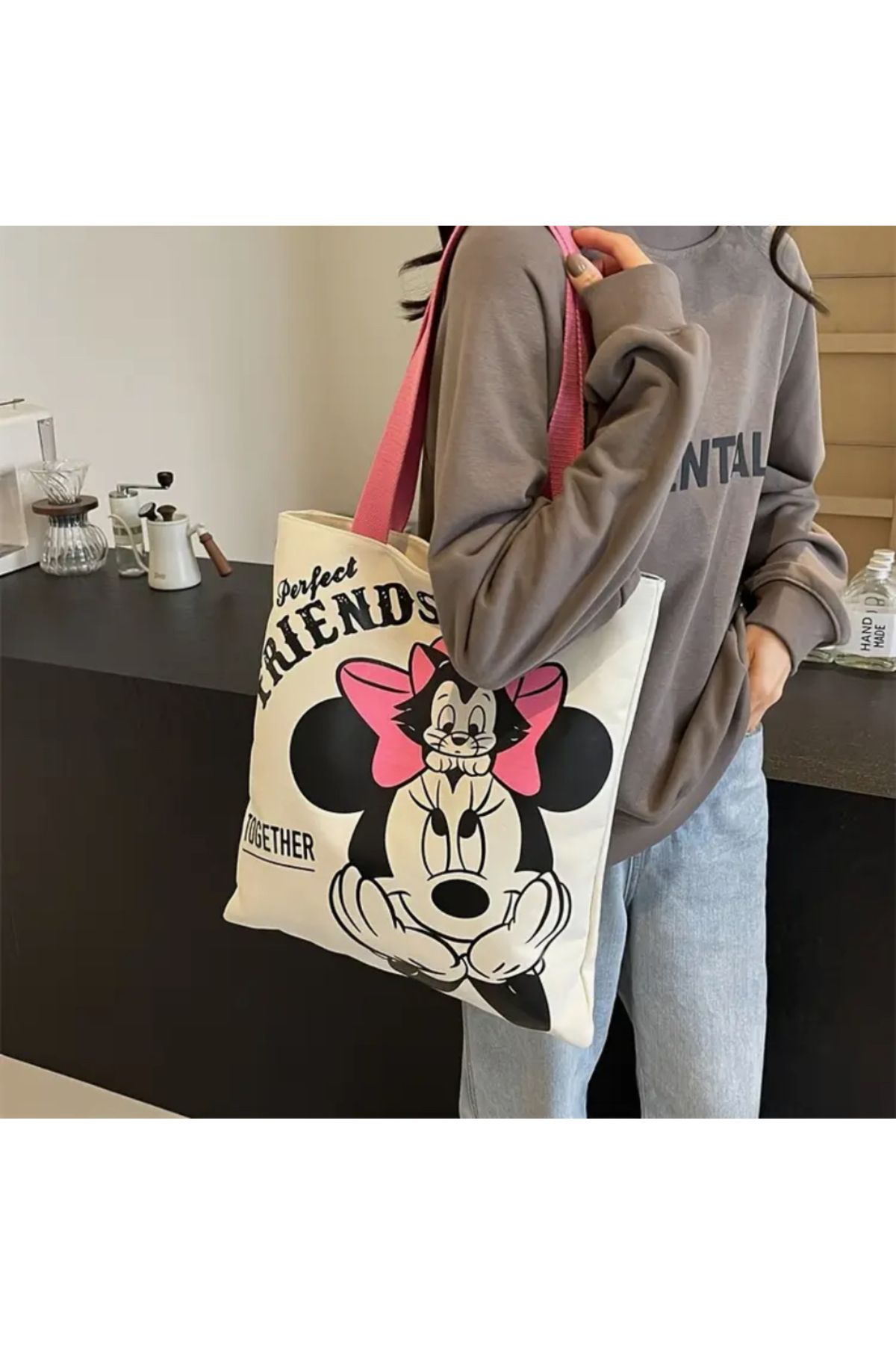DY Kedicik ve Minnie Tote Çantası / Bez Çanta