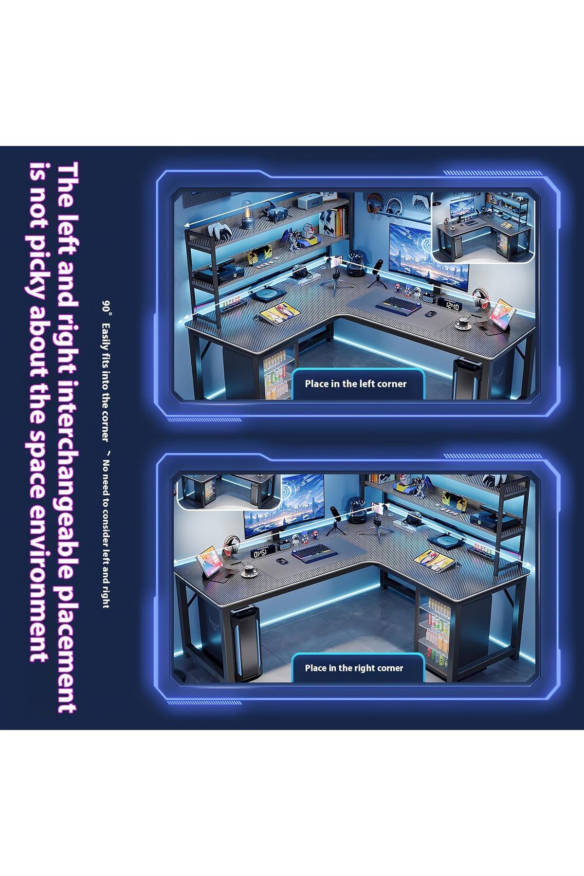 VINNYSEN-L-Shaped Desk Computer Corner Desk with Shelf, L Shaped Home Office Table, Large Gaming Table 3