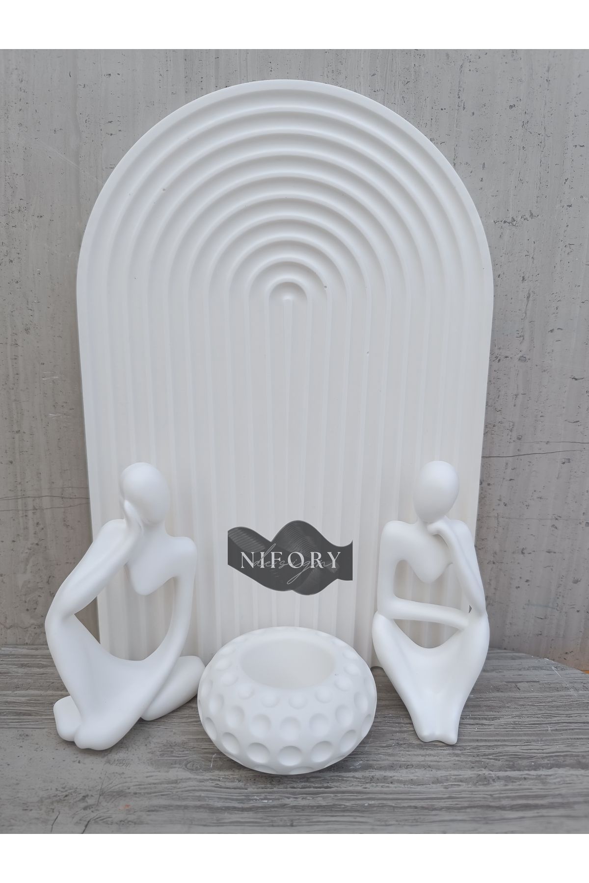 Nifory 520-N0156 Dekoratif Beton Sunum Aksesuar Set Beton Biblo Organizer Takımı Çok Amaçlı Dekoratif Set