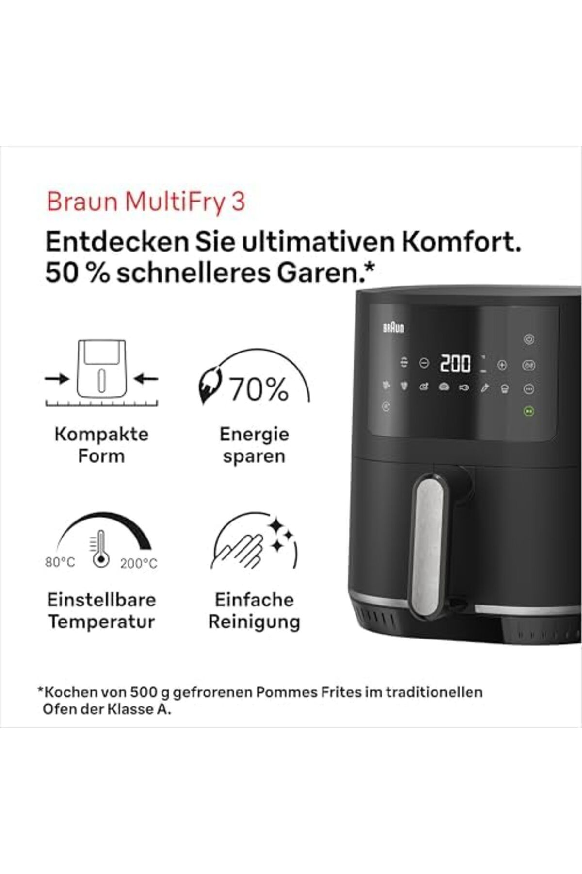 Braun-Braun MultiFry 3 Hot AirFryer, Digital Touch Screen, 8 Automatic Programs, 4.3 Litre Capacity, 1500 6