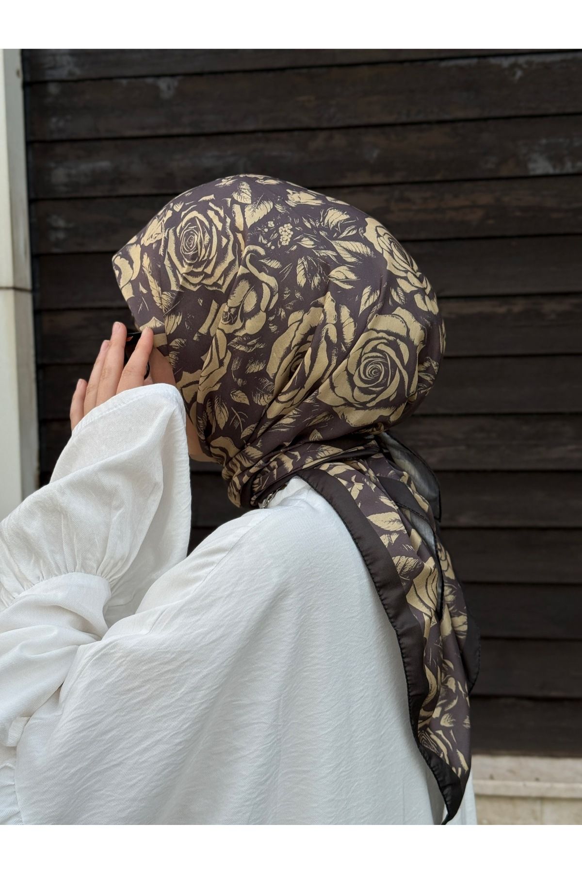 Qalortex Scarf Pamuklu Soft Roza Desen Eşarp-Küf Yeşil