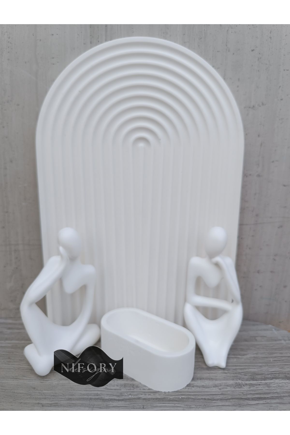 Nifory 520-N0162 Dekoratif Beton Sunum Aksesuar Set Beton Biblo Organizer Takımı Çok Amaçlı Dekoratif Set