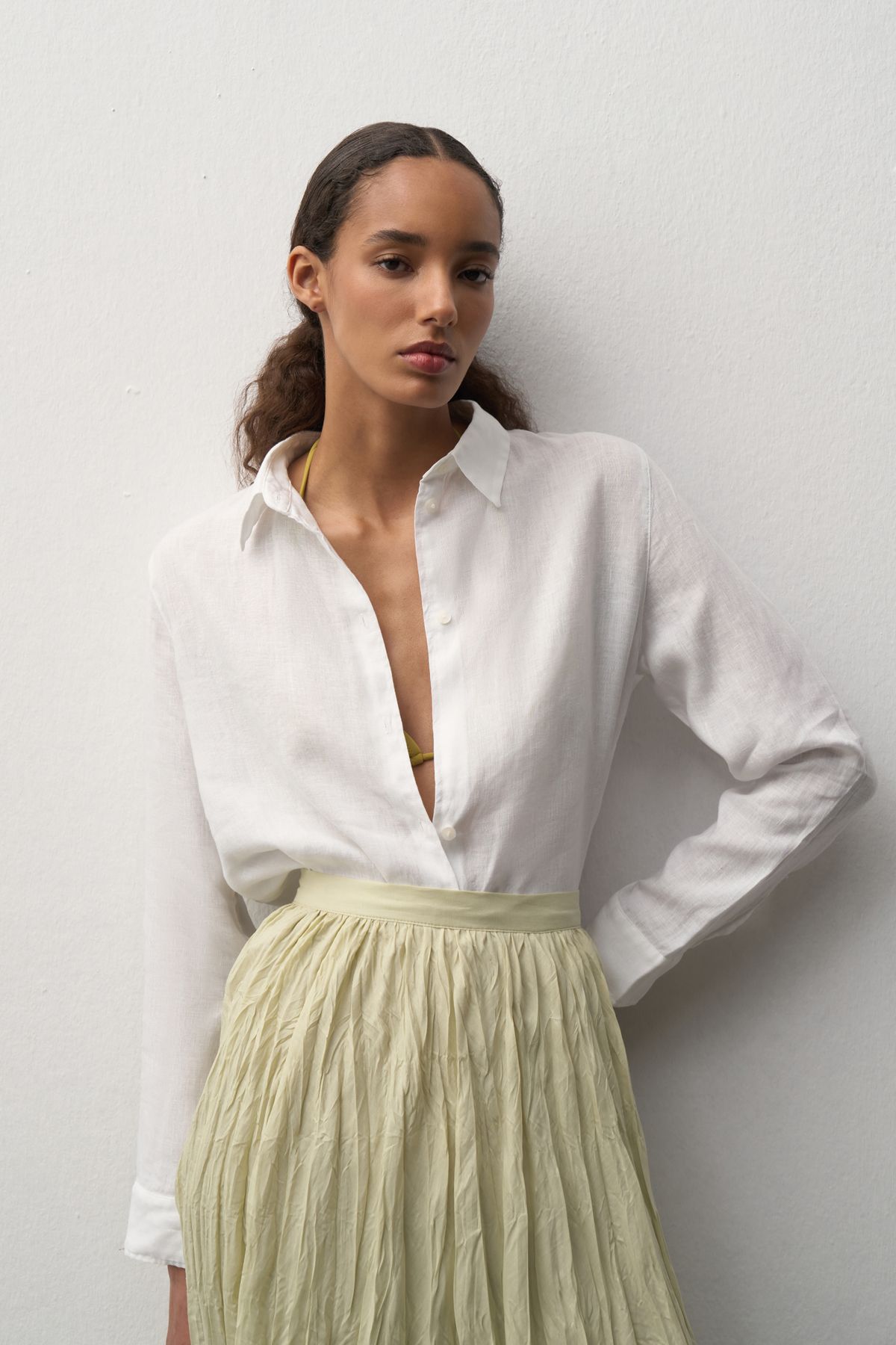 Mathilda By Çiğdem Bilici Kadın Beyaz Keten Oversize Gömlek