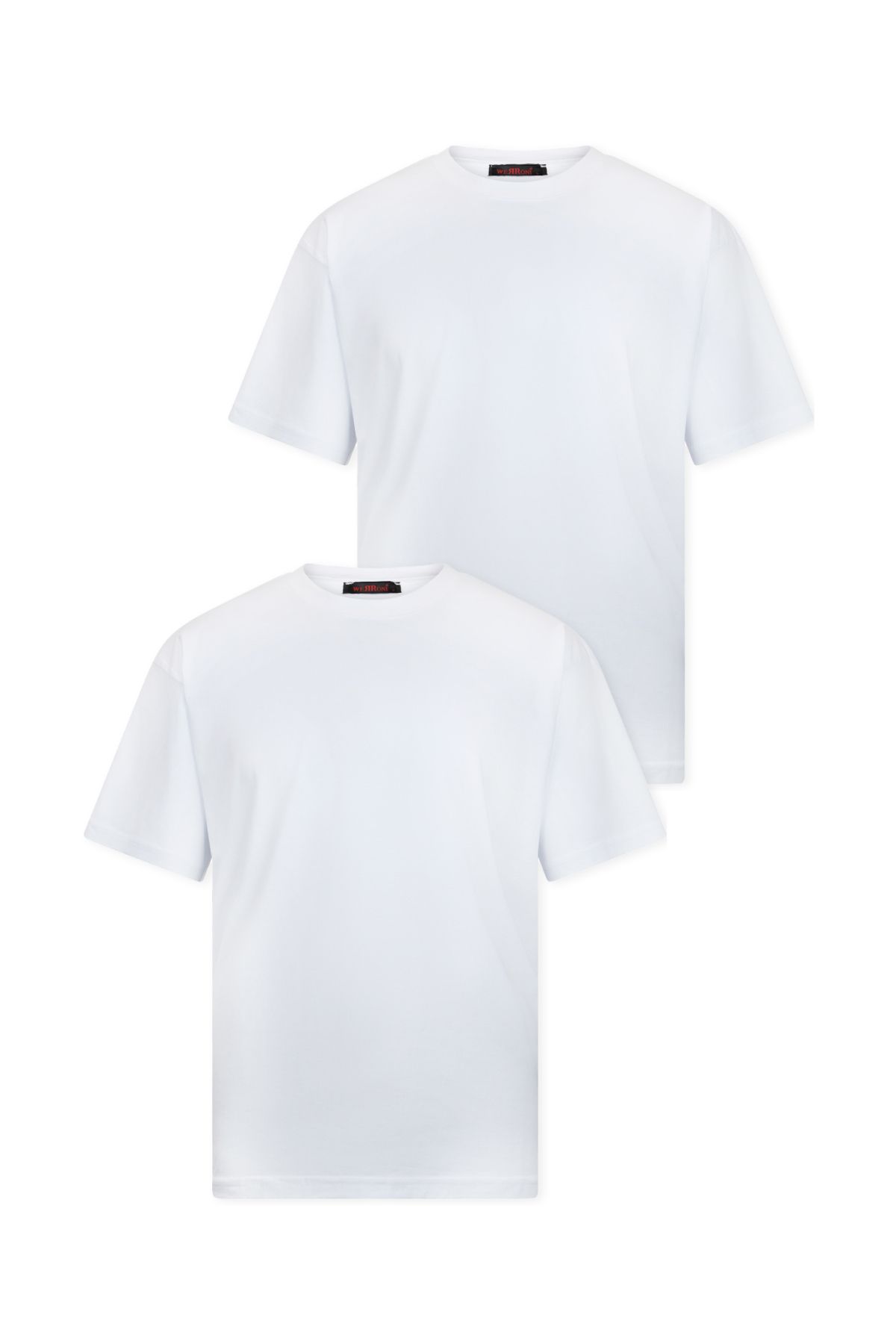 WERRONİ 2'li Massimo Kalın Tok Basic T-Shirt - Beyaz - Beyaz
