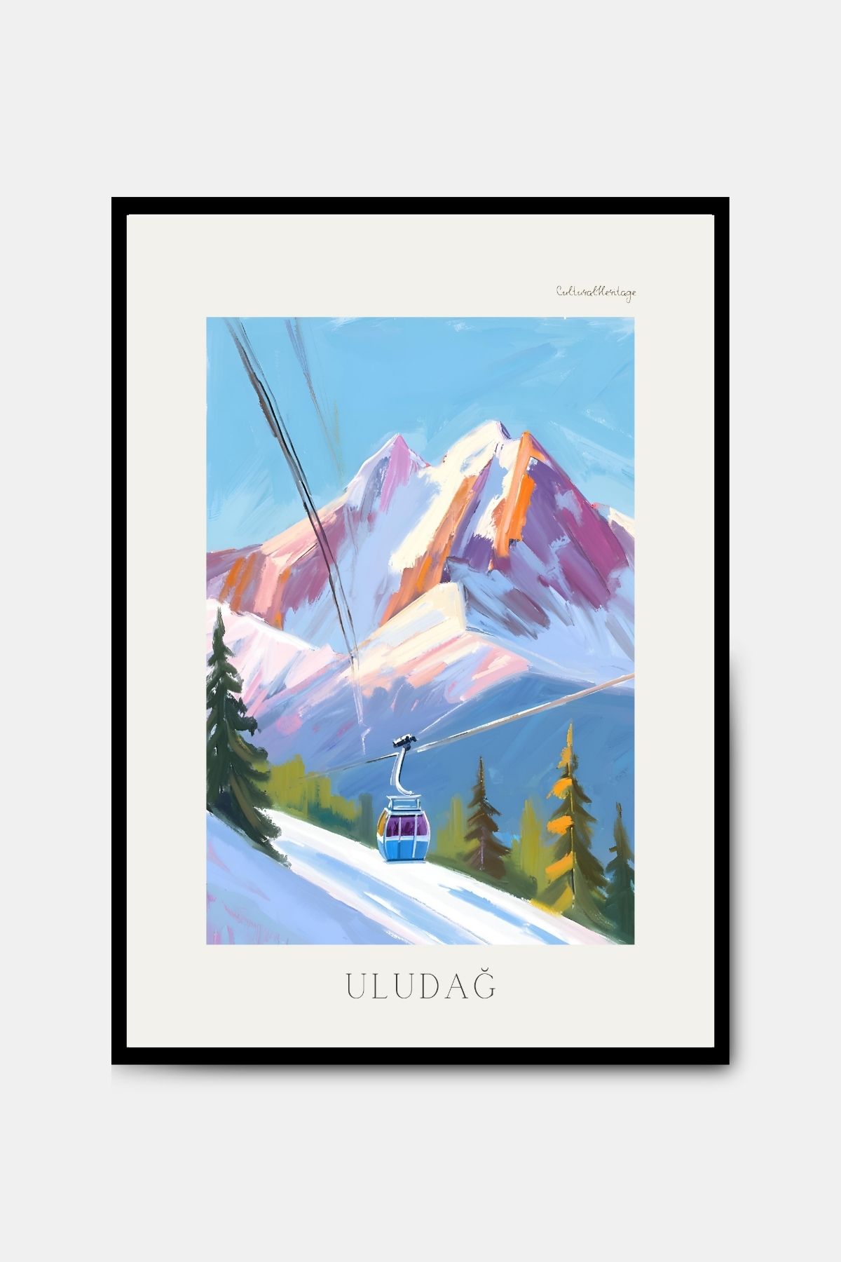 PİTAYA Bursa Uludağ Teleferik Poster - Çerçevesiz Tasarım Bursa Poster Yağlı Boya Tablo Duvar Dekorasyonu