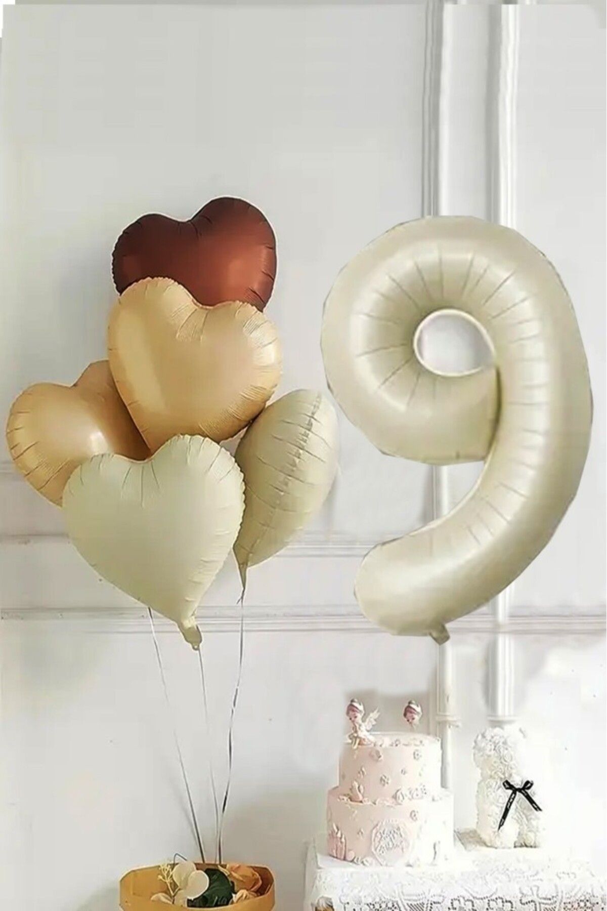 BeySüS 9 Yaş Retro Doğum Günü Balon Seti 5 Adet Kalp Balon