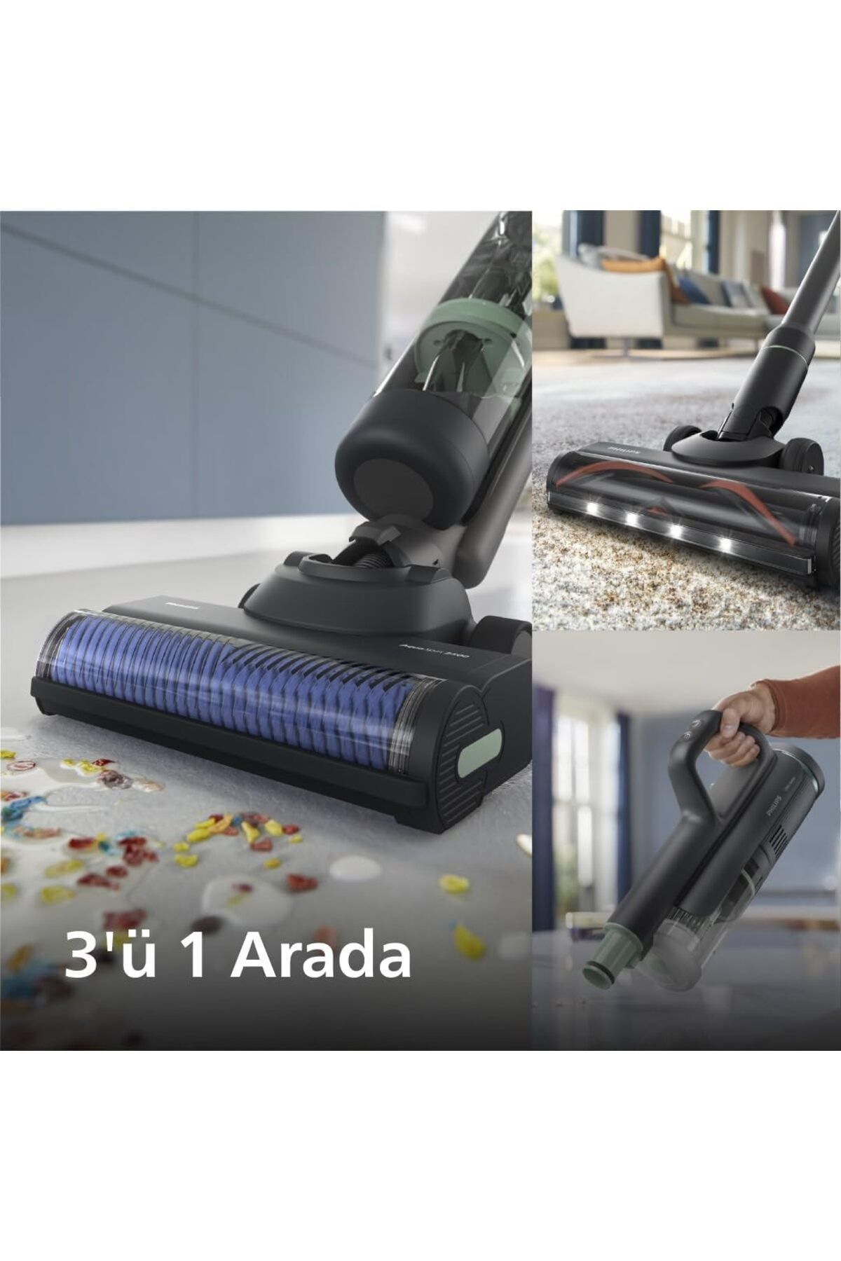 Philips EVİM 7000 Serisi AquaTrio Kablosuz Dikey Süpürge,Islak&Kuru Otomatik Temizleme TEK SÜPÜRGE 3 İŞLEM