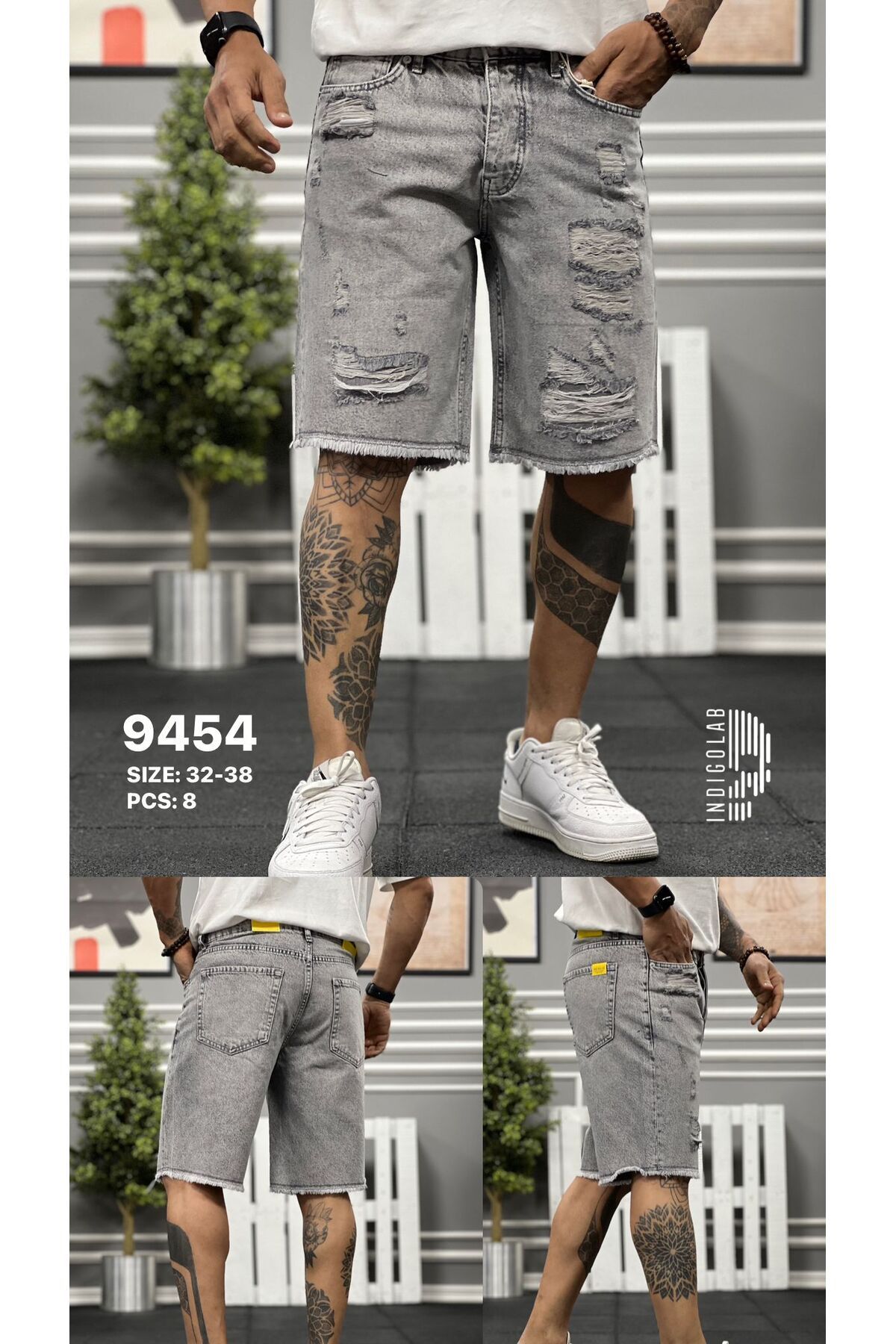 INDIGOLAB Erkek Gri Baggy Denim Şort