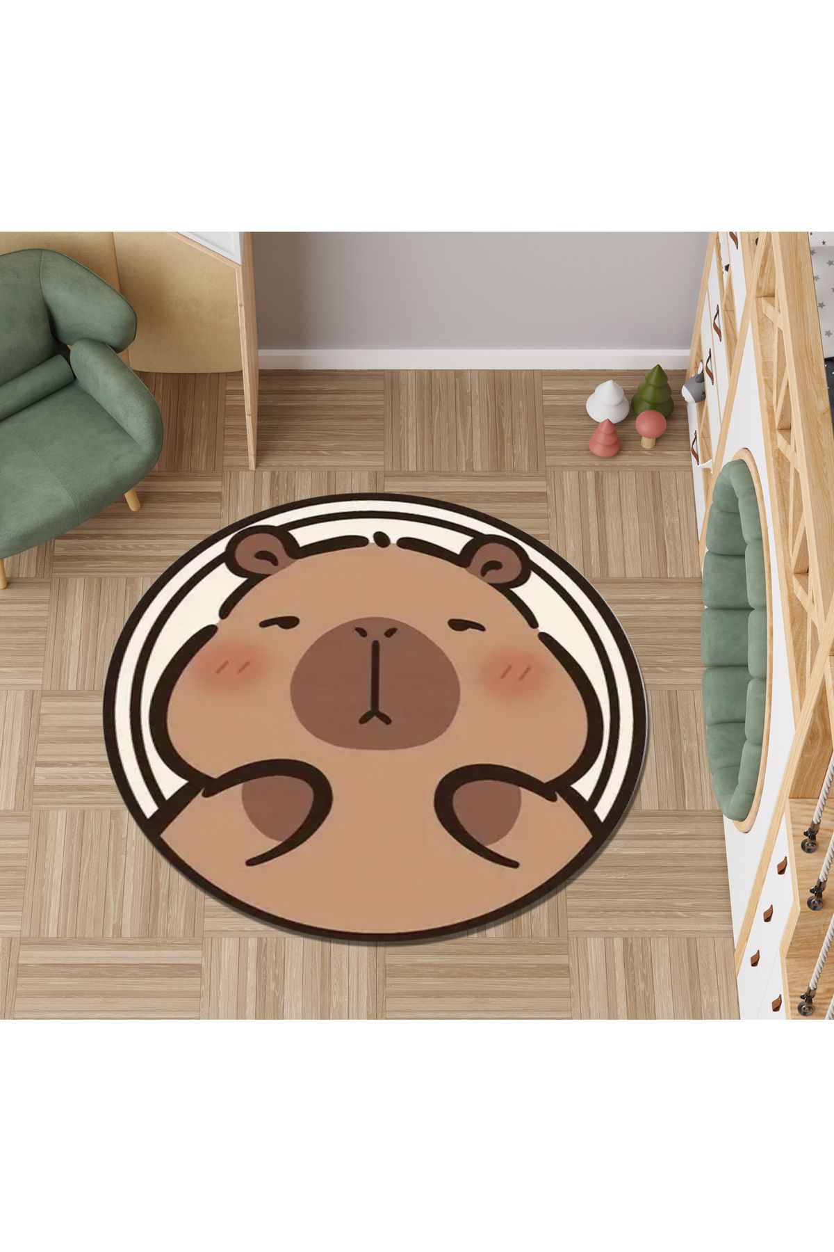 Rugs Modern Halı Alya Koleksiyonu Sevimli Ayıcık Desenli Dokuma Taban Yuvarlak Dekoratif Halı alya99